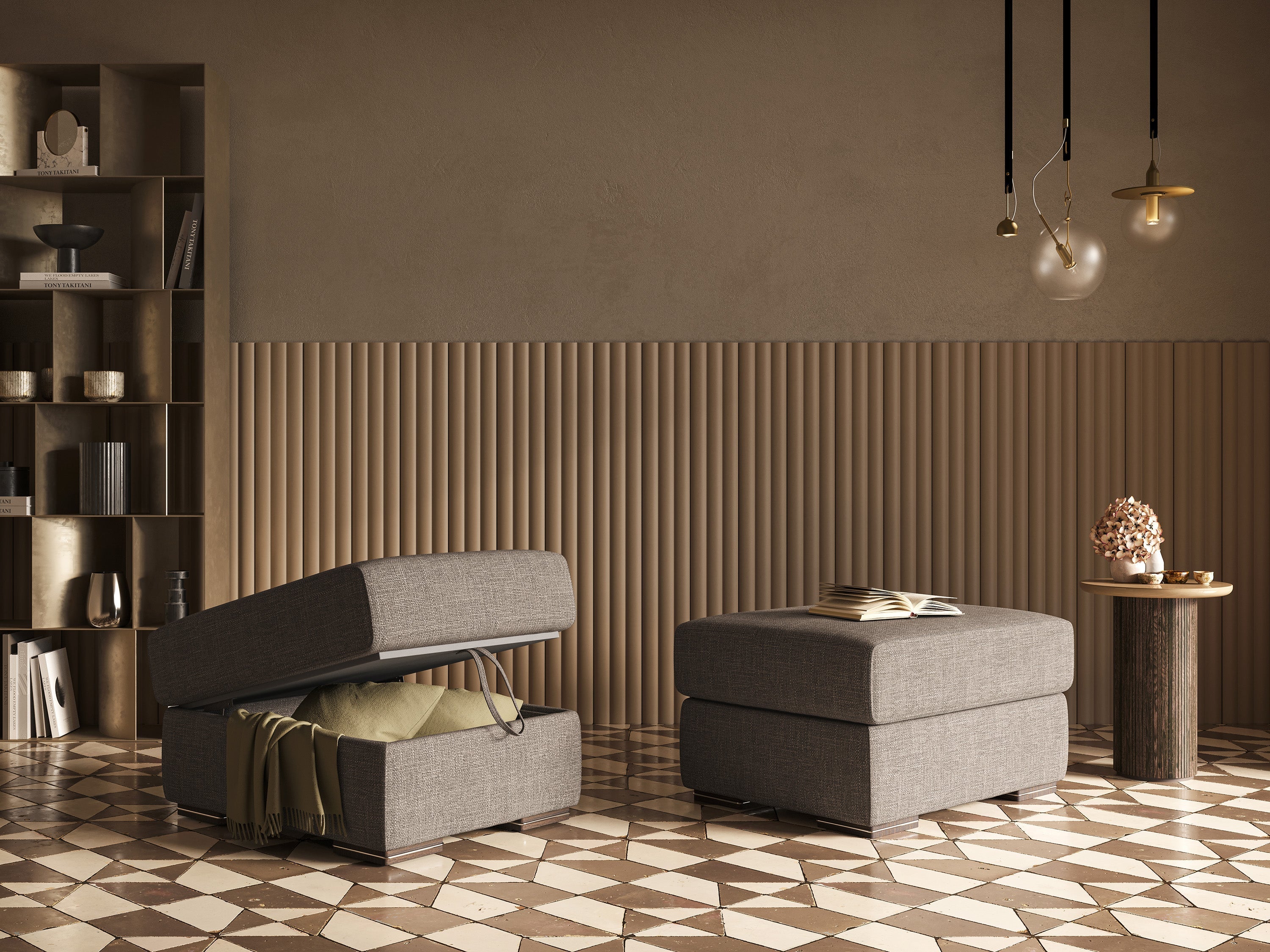 due pouf contenitore grigi