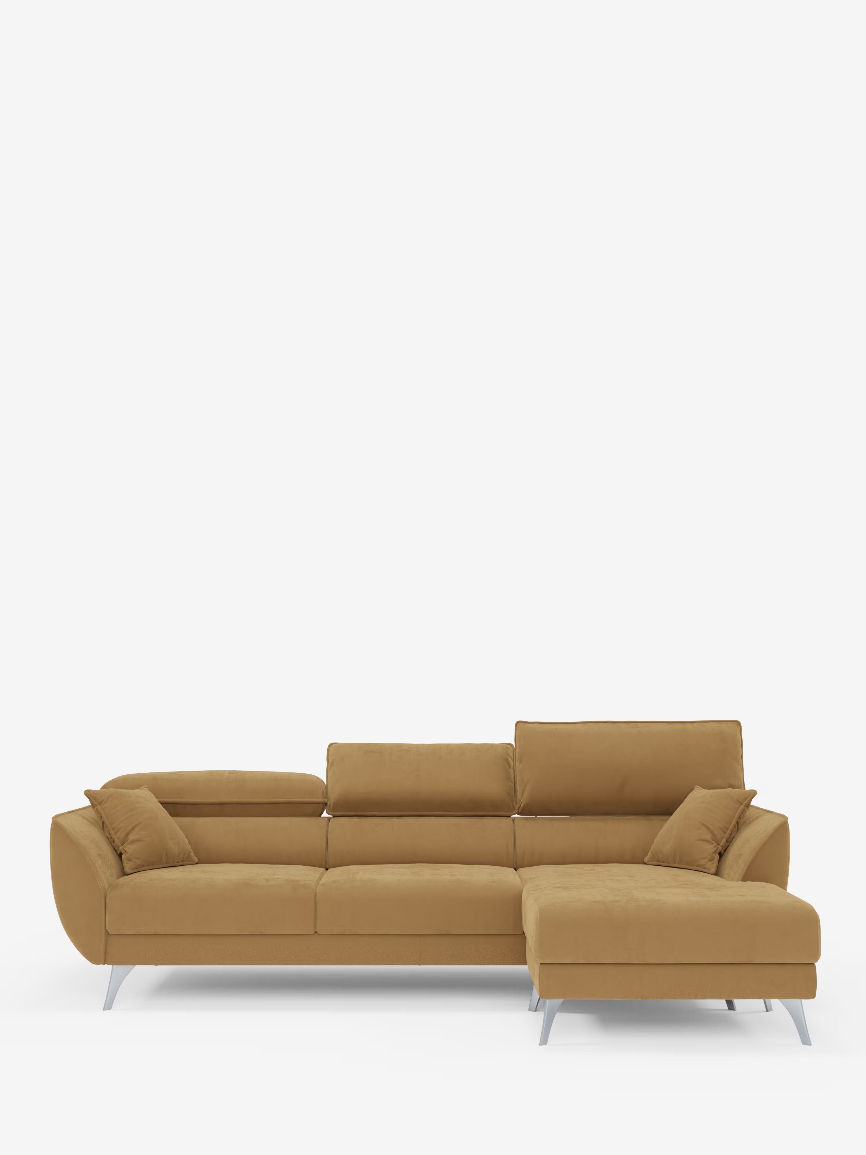 Michelangelo Ecksofa mit Chaise Longue und verschiebbaren Sitzen - verstellbaren Kopfstützen aus raffiniertem, fleckenabweisendem Stoff in Samtoptik T30