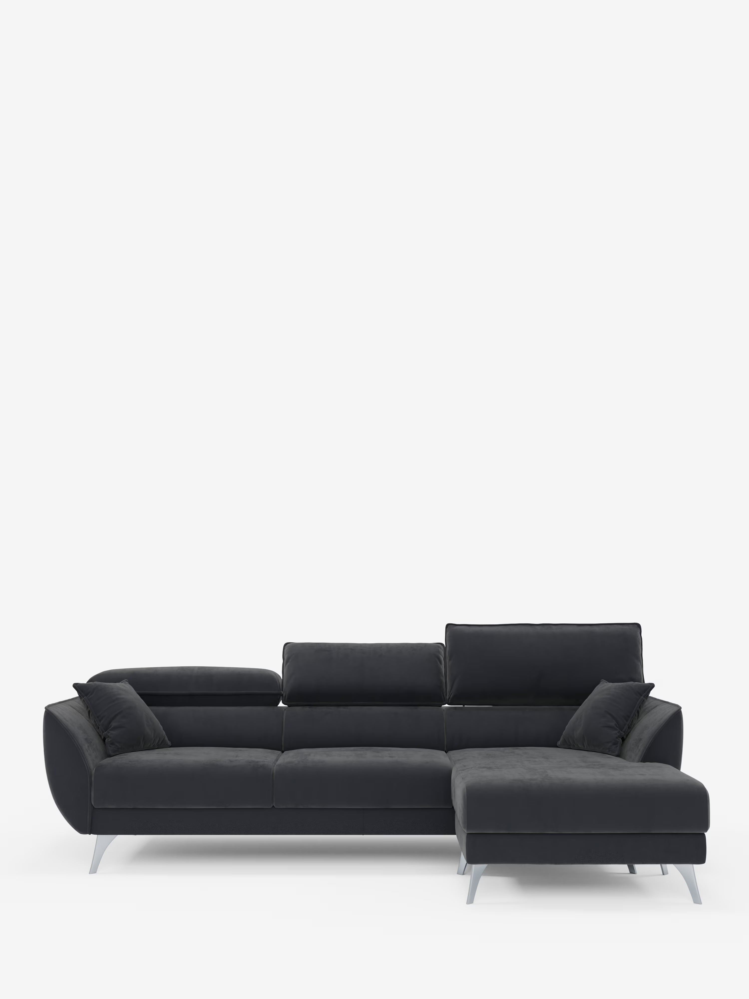 Michelangelo Ecksofa mit Chaise Longue und verschiebbaren Sitzen - verstellbaren Kopfstützen aus raffiniertem, fleckenabweisendem Stoff in Samtoptik T30