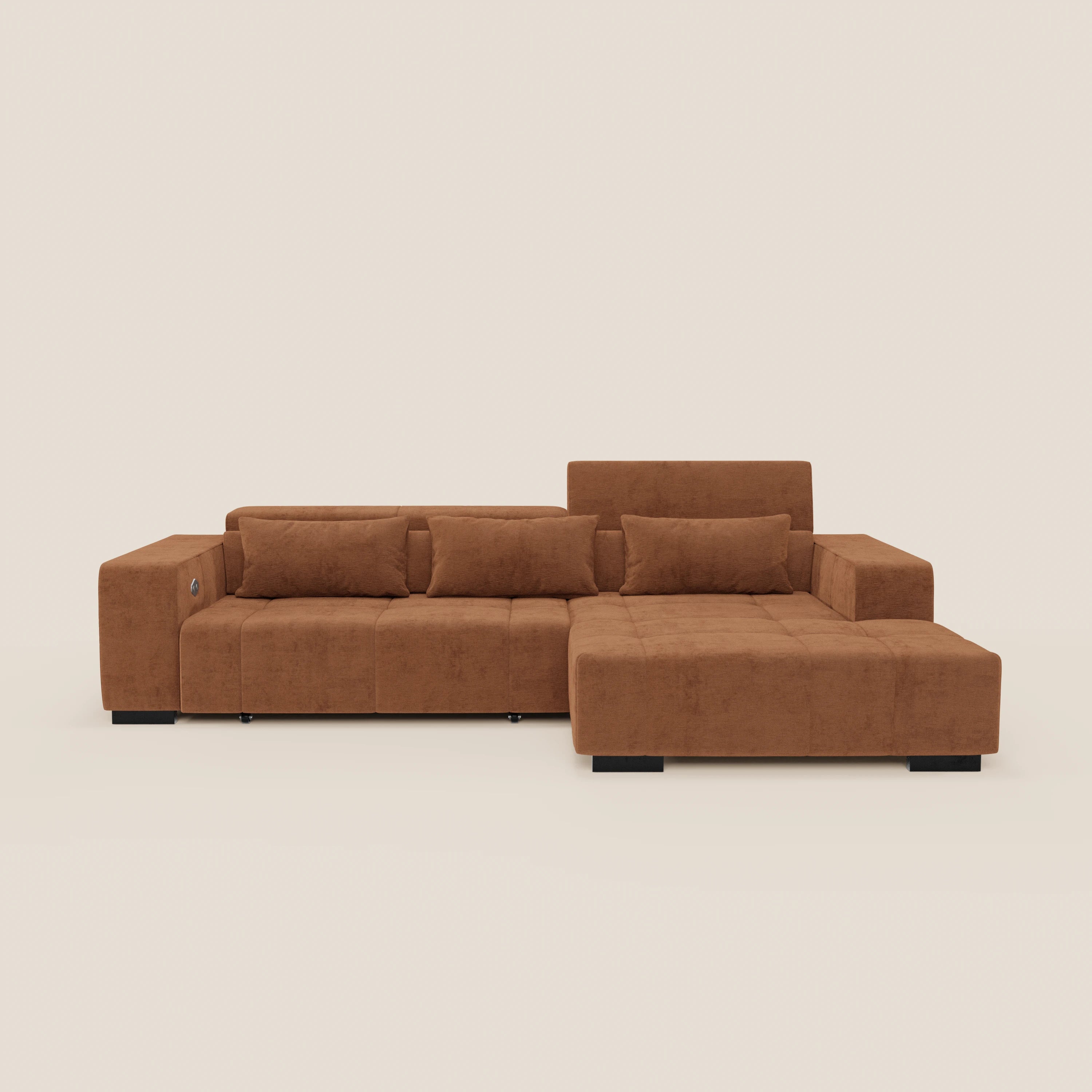 Monarch Divano angolare con penisola e Relax Elettrico per allungamento sedute - Poggiatesta Reclinabili in tessuto morbido smacchiabile T31 - divani.store