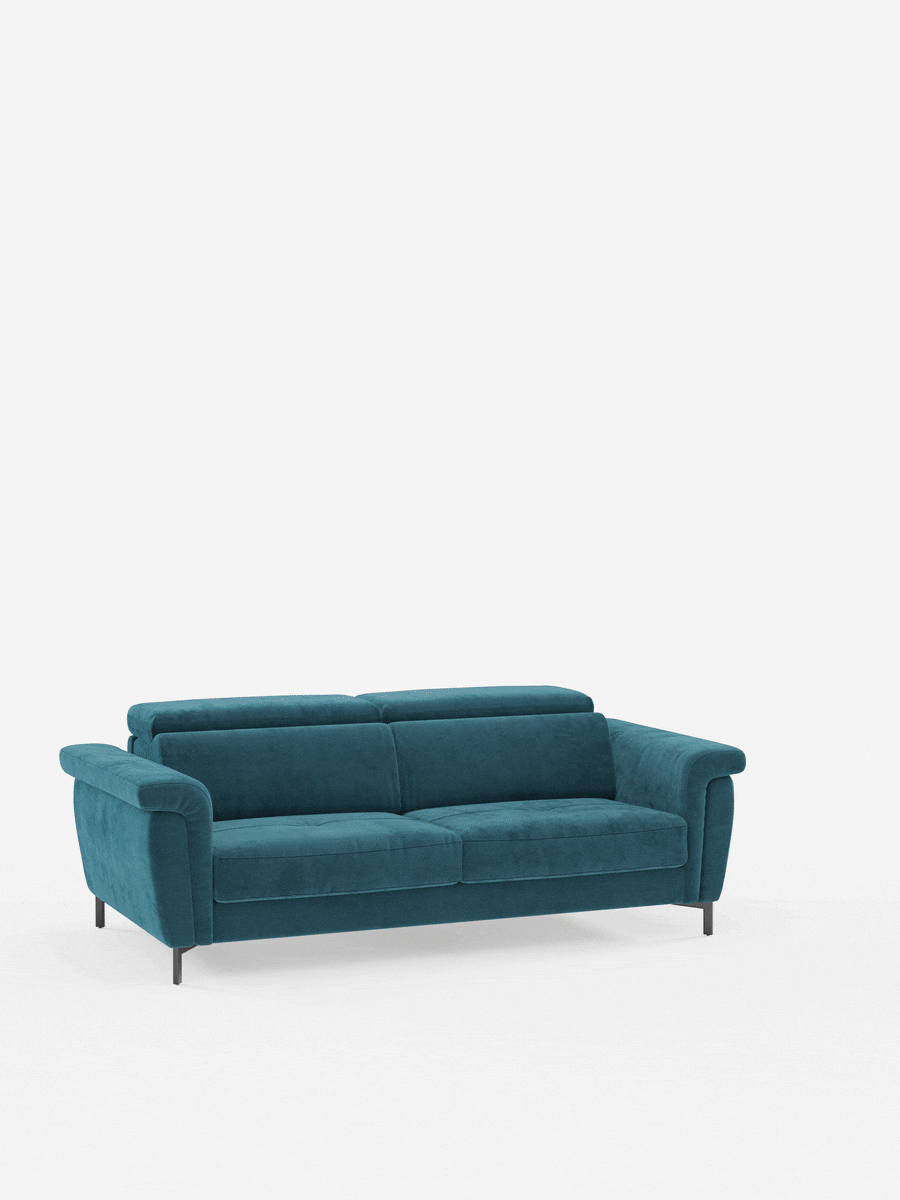 Capri – Design-Schlafsofa mit hohen Füßen – verstellbare Kopfstützen aus edlem, fleckenabweisendem Stoff in Samtstoff T30