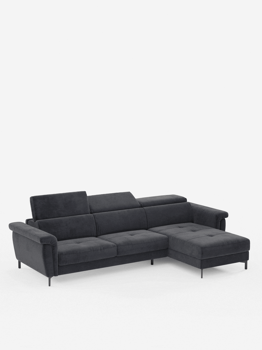Capri Divano letto angolare con penisola contenitore e poggiatesta reclinabili - elegante tessuto smacchiabile T30