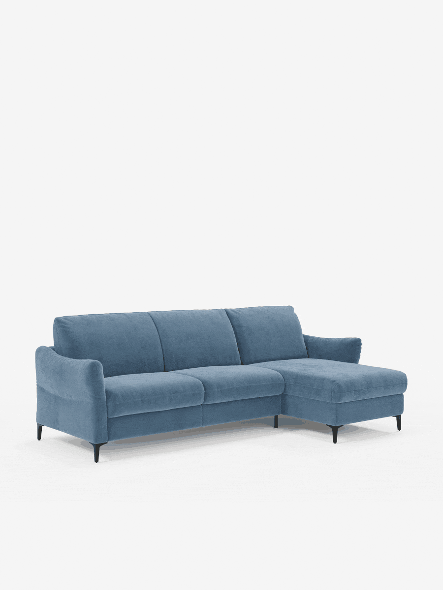 Dalia schlafsofa mit Chaiselongue mit Stauraum und Matratze 18 cm hoch – hohe Füße und fleckenabweisender Stoff T30