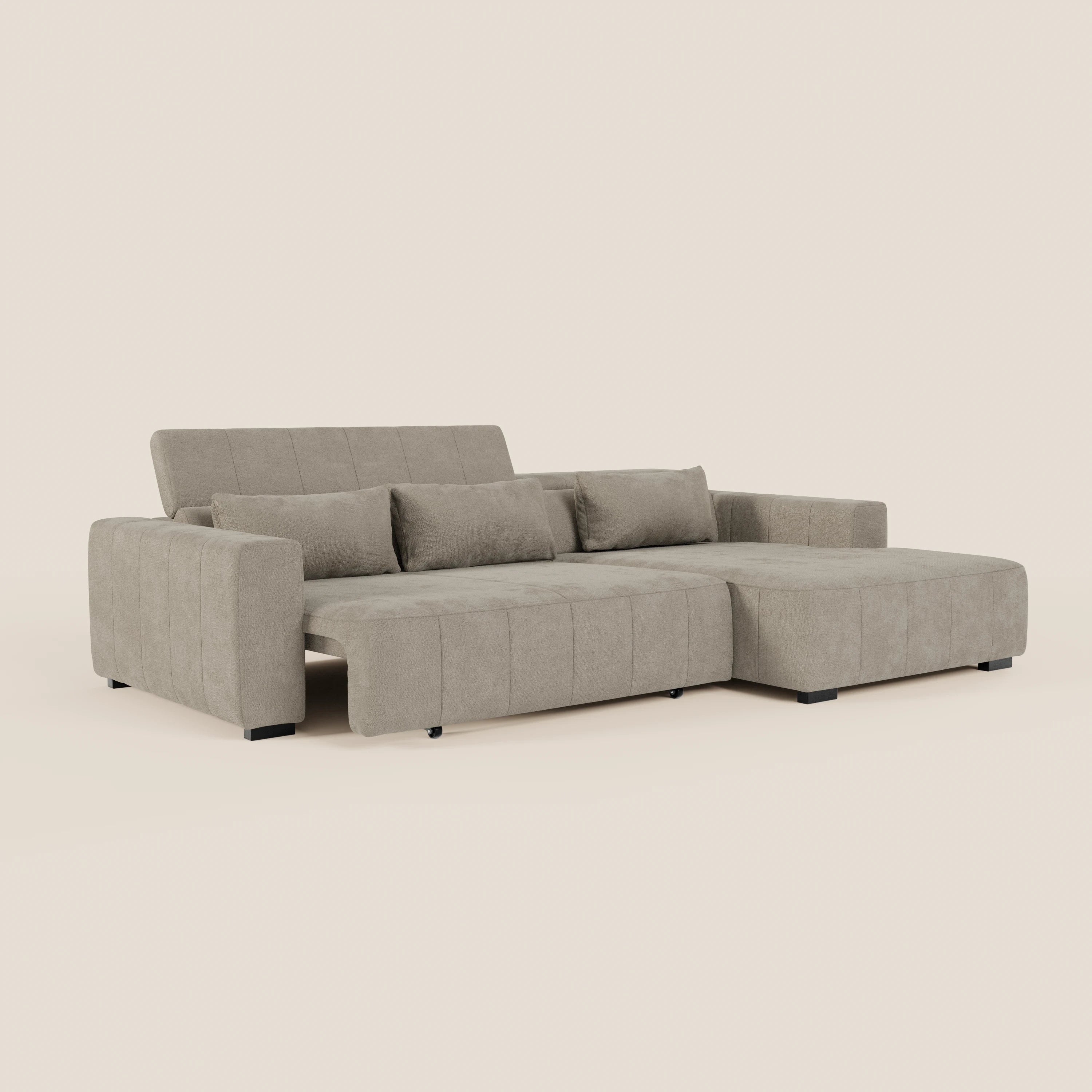 Doric Divano angolare con penisola e sedute allungabili con relax elettrico - poggiatesta reclinabili in tessuto smacchiabile T23