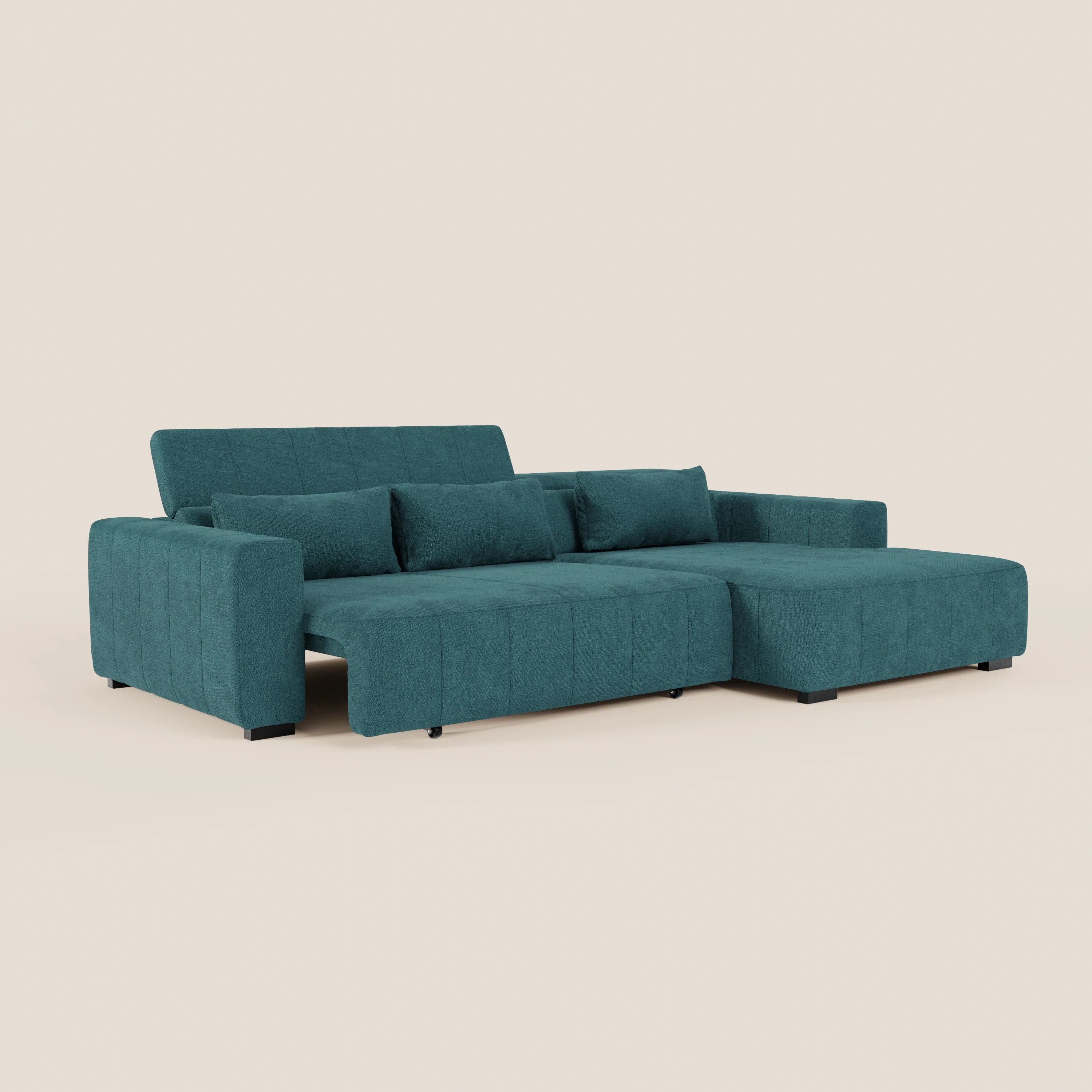 Doric Divano angolare con penisola e sedute allungabili con relax elettrico - poggiatesta reclinabili in tessuto smacchiabile T23