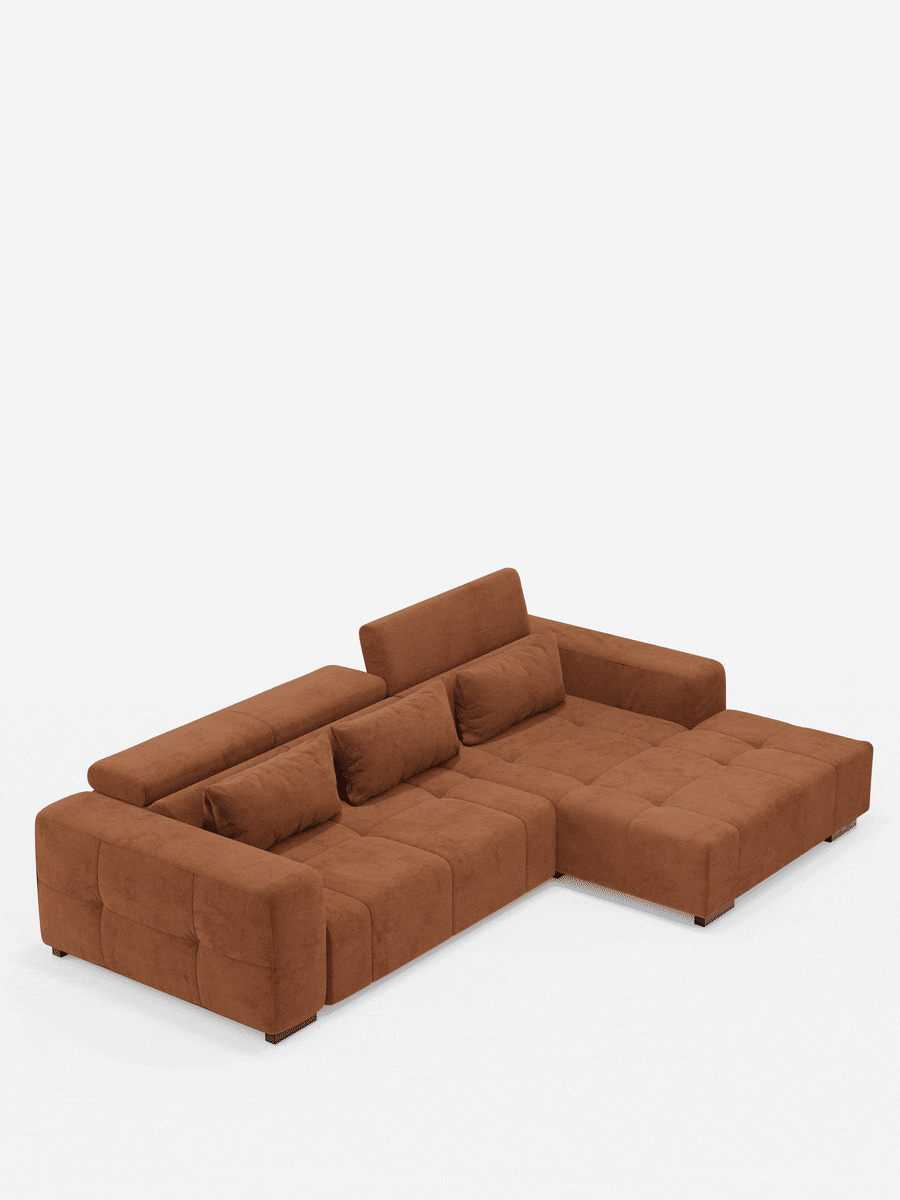 Monarch Ecksofa mit Ottomane und elektrischem Relax-Mechanismus zur Sitzverlängerung – verstellbare Kopfstützen aus weichem, fleckenabweisendem Stoff T31