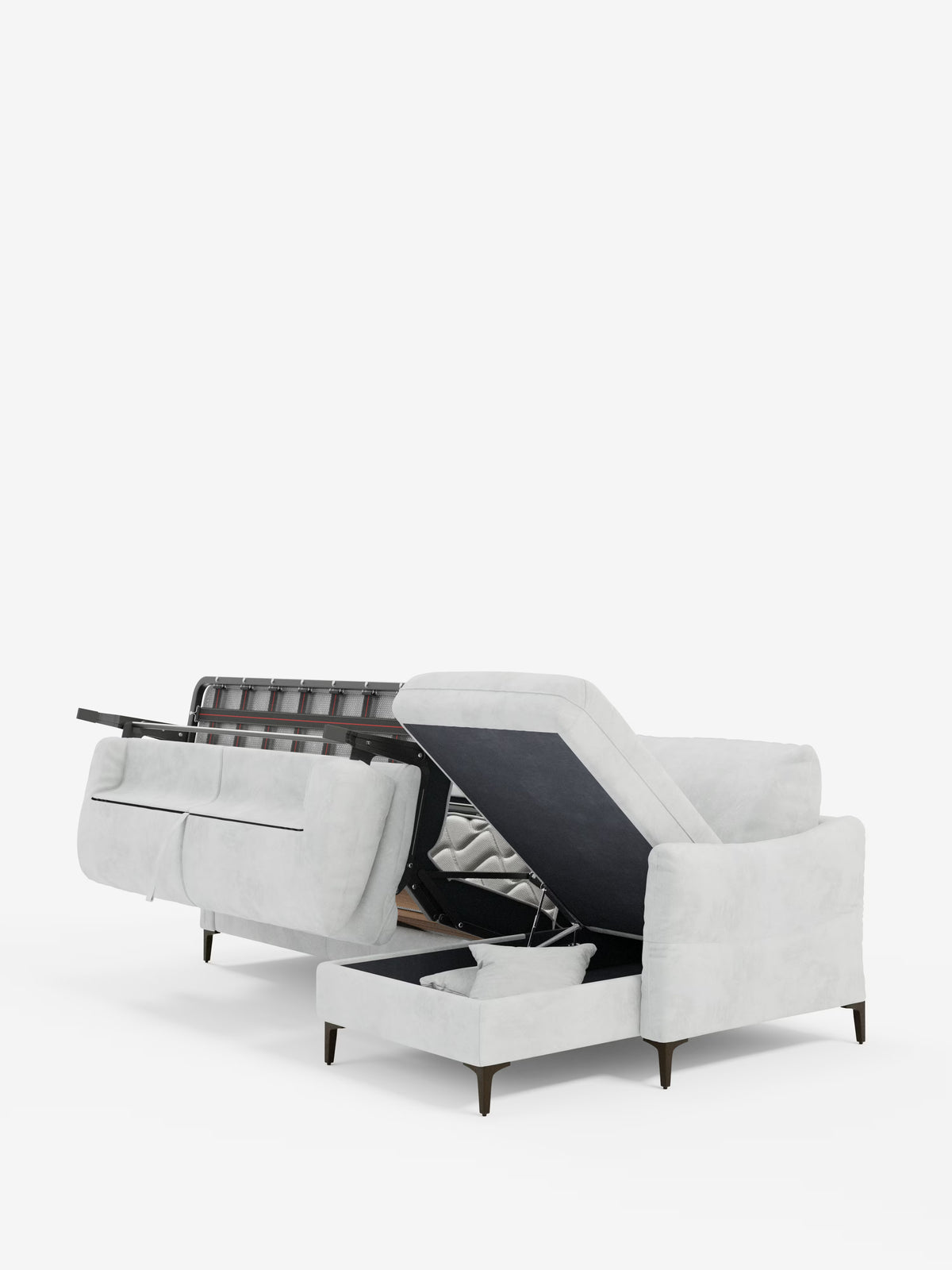 Dalia schlafsofa mit Chaiselongue mit Stauraum und Matratze 18 cm hoch – hohe Füße und fleckenabweisender Stoff T30