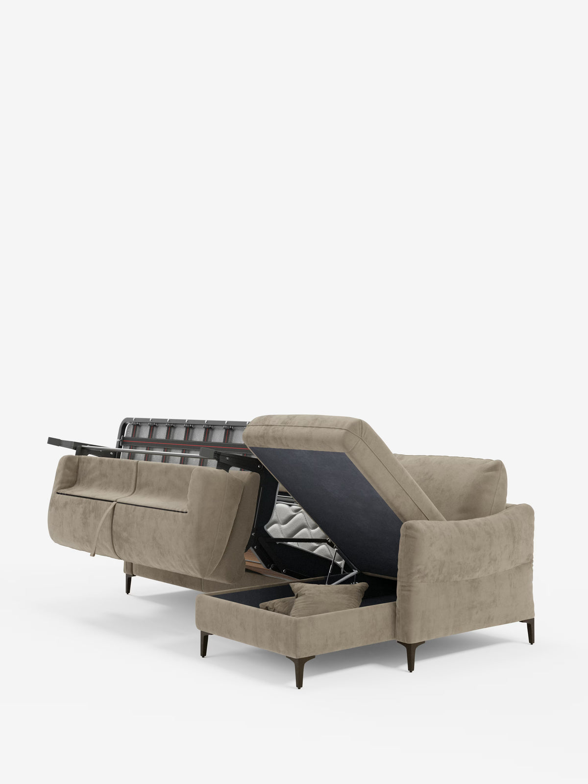 Dalia schlafsofa mit Chaiselongue mit Stauraum und Matratze 18 cm hoch – hohe Füße und fleckenabweisender Stoff T30