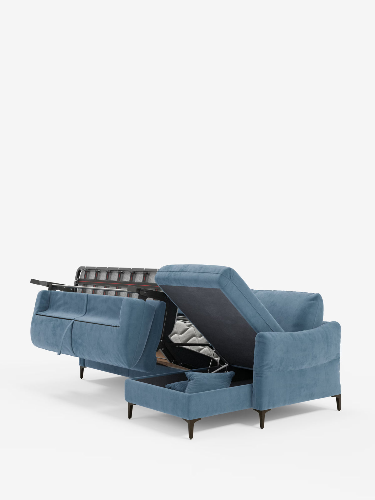 Dalia schlafsofa mit Chaiselongue mit Stauraum und Matratze 18 cm hoch – hohe Füße und fleckenabweisender Stoff T30