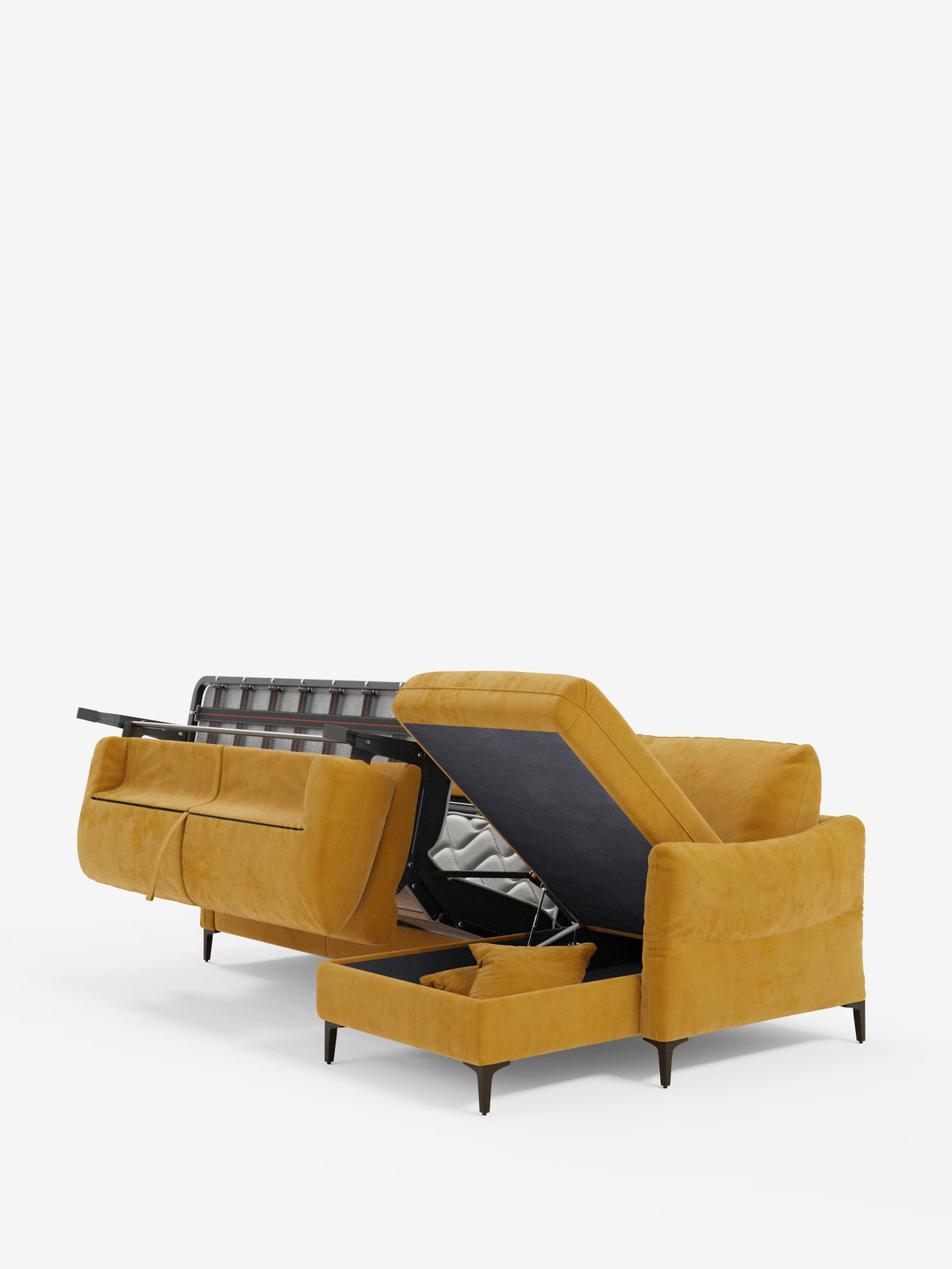 Dalia schlafsofa mit Chaiselongue mit Stauraum und Matratze 18 cm hoch – hohe Füße und fleckenabweisender Stoff T30