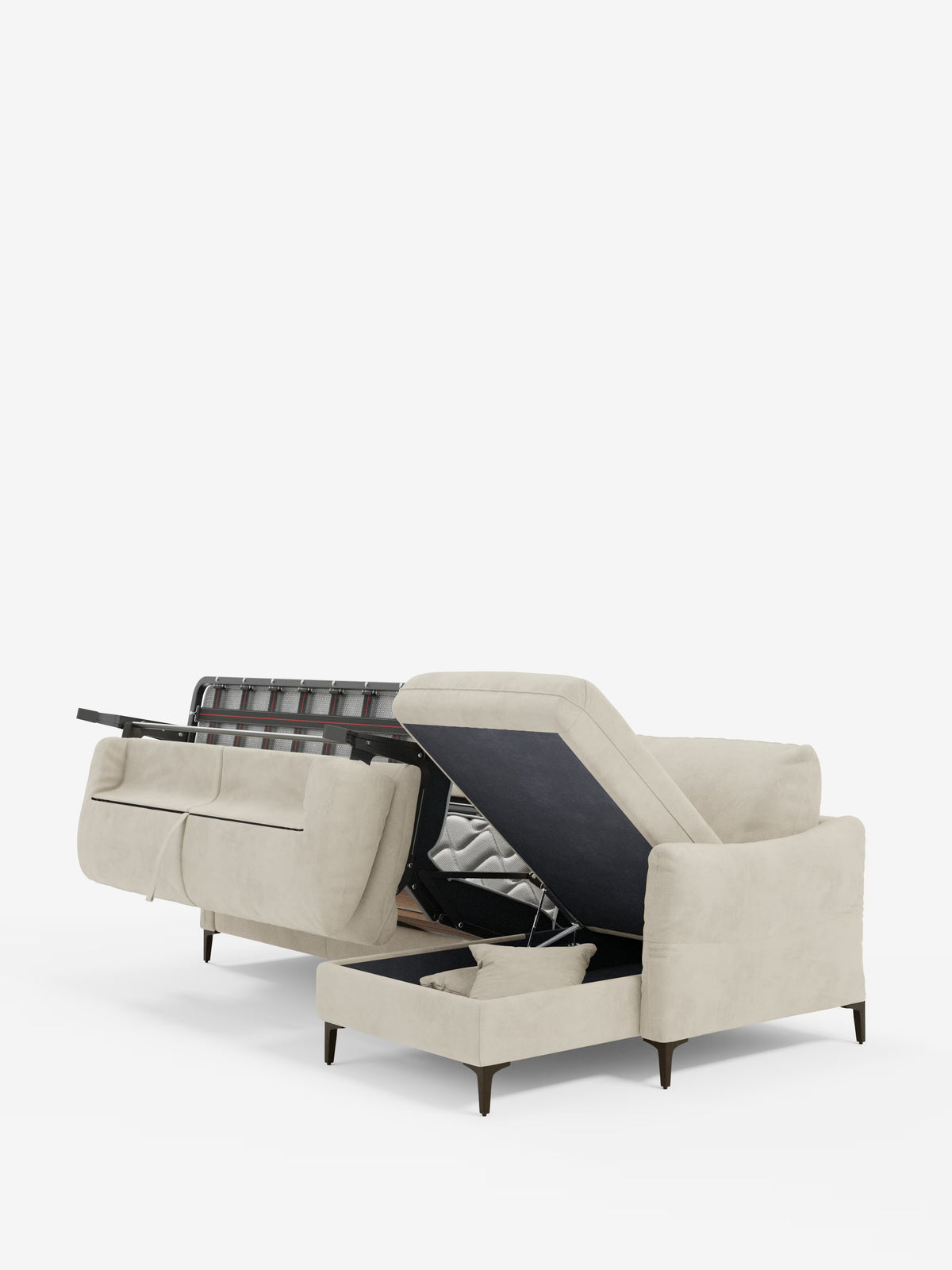 Dalia schlafsofa mit Chaiselongue mit Stauraum und Matratze 18 cm hoch – hohe Füße und fleckenabweisender Stoff T30