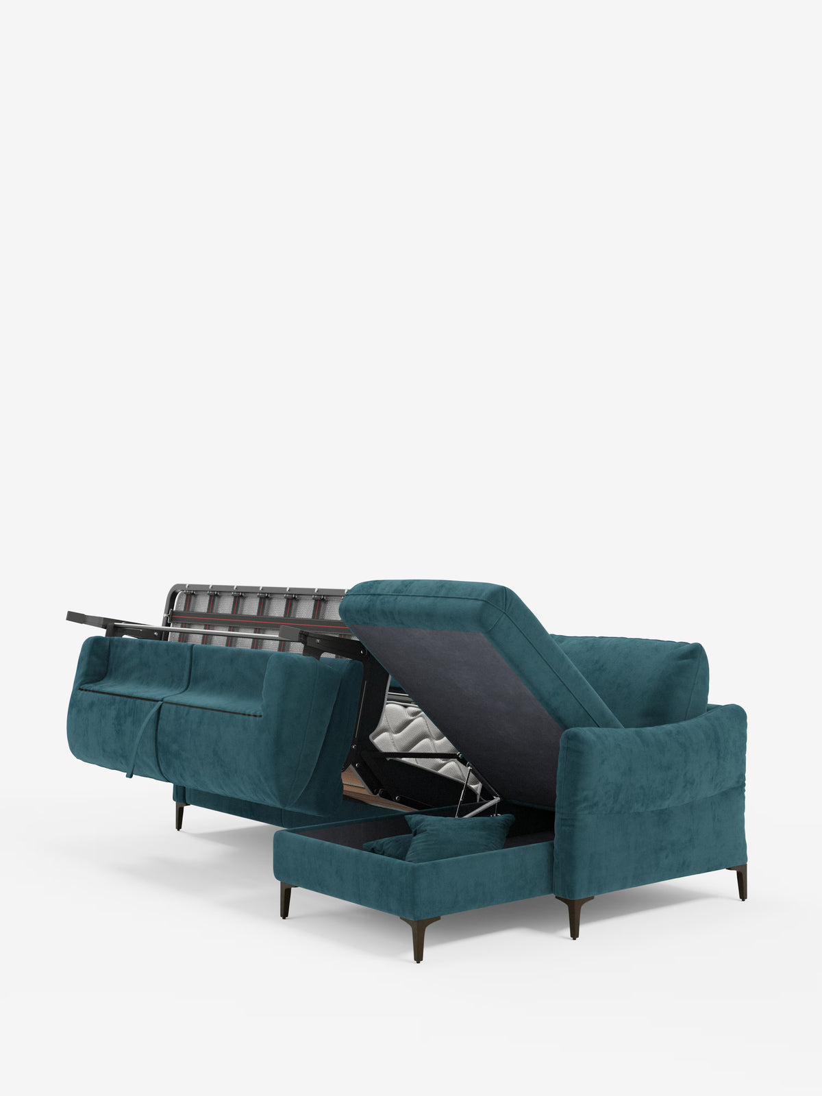 Dalia schlafsofa mit Chaiselongue mit Stauraum und Matratze 18 cm hoch – hohe Füße und fleckenabweisender Stoff T30