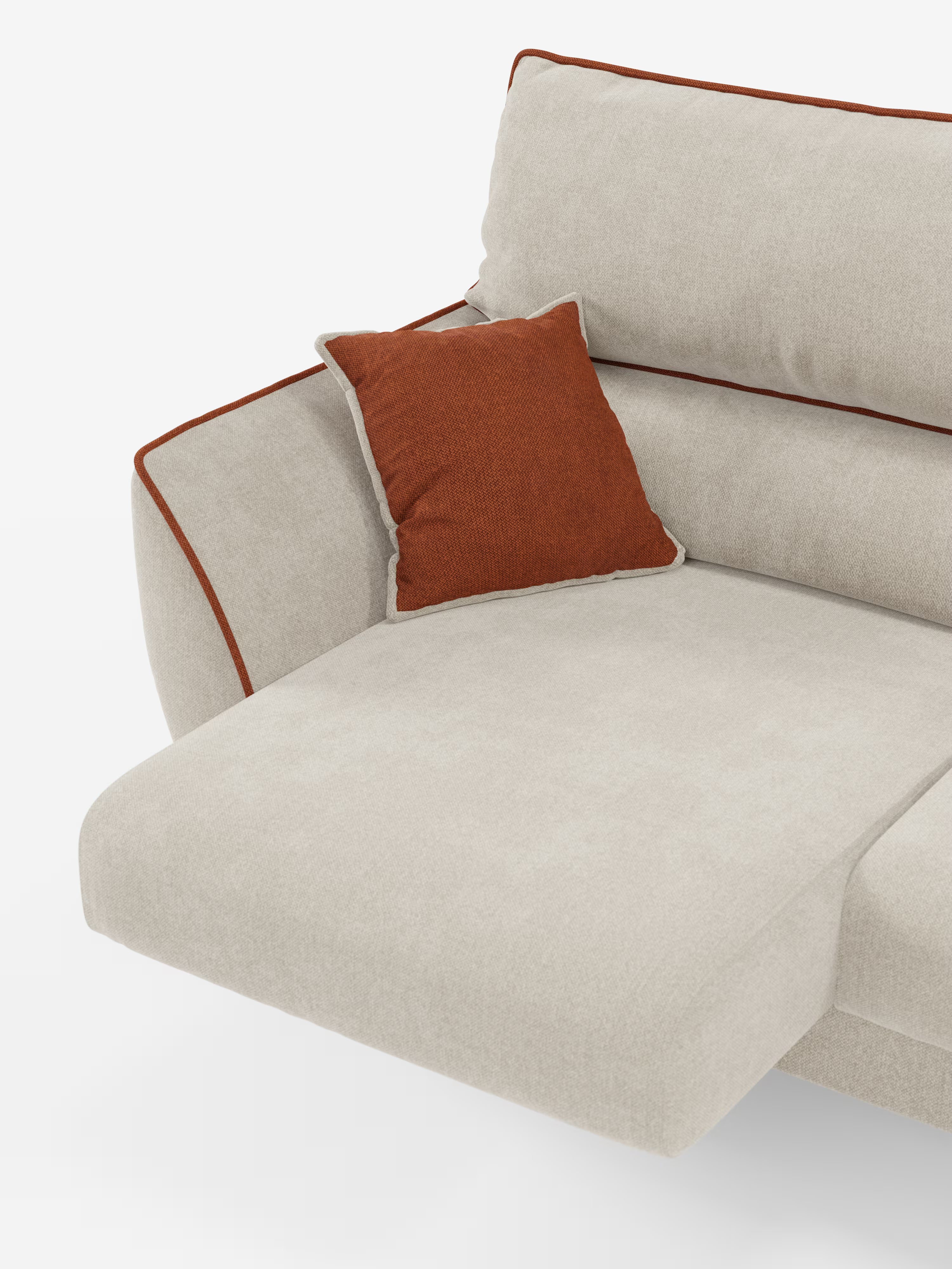 Michelangelo 4 Sitzer Zweifarbiges - Sofa mit 3 ausziehbaren Sitzen und verstellbaren Kopfstützen aus abwaschbarem Stoff T23 pfirsich-schieferblau