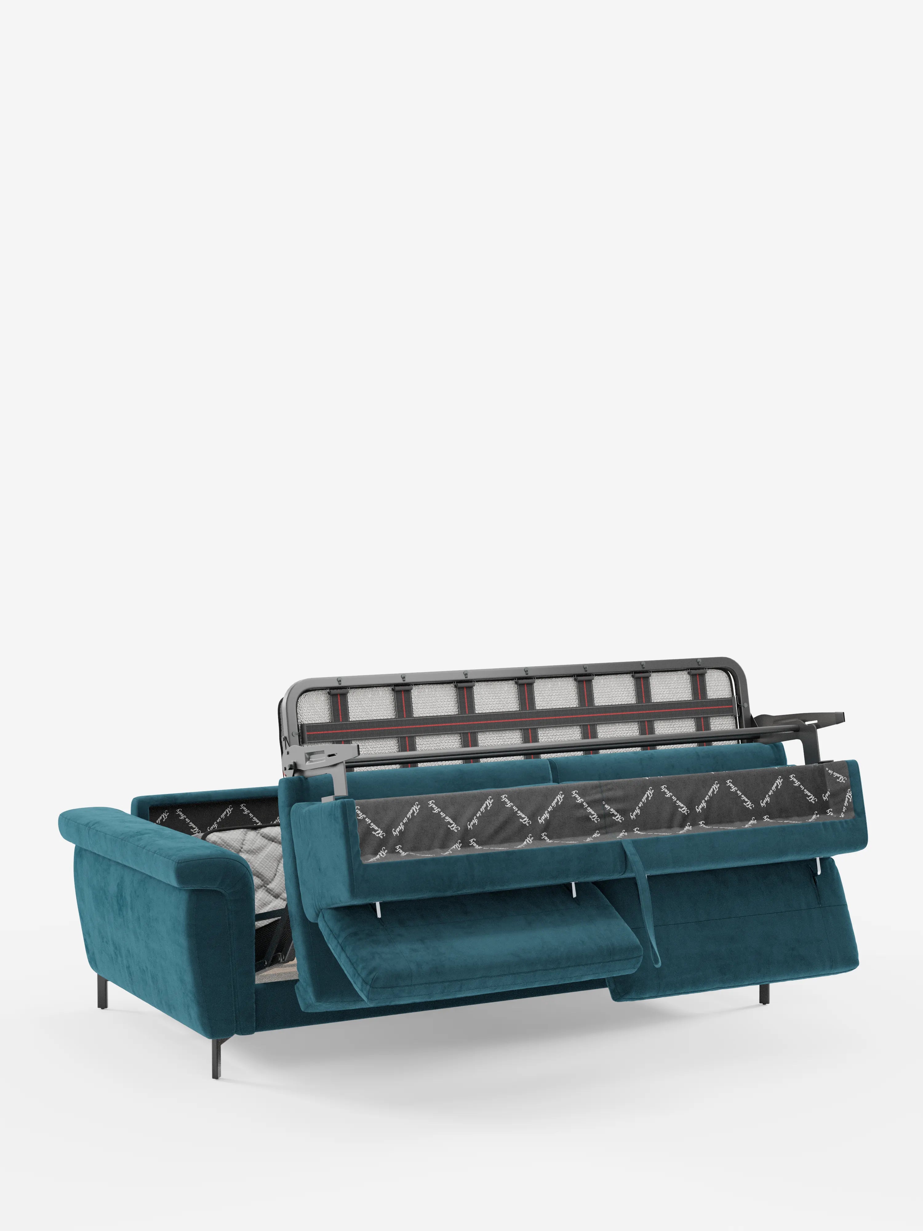 Capri – Design-Schlafsofa mit hohen Füßen – verstellbare Kopfstützen aus edlem, fleckenabweisendem Stoff in Samtstoff T30