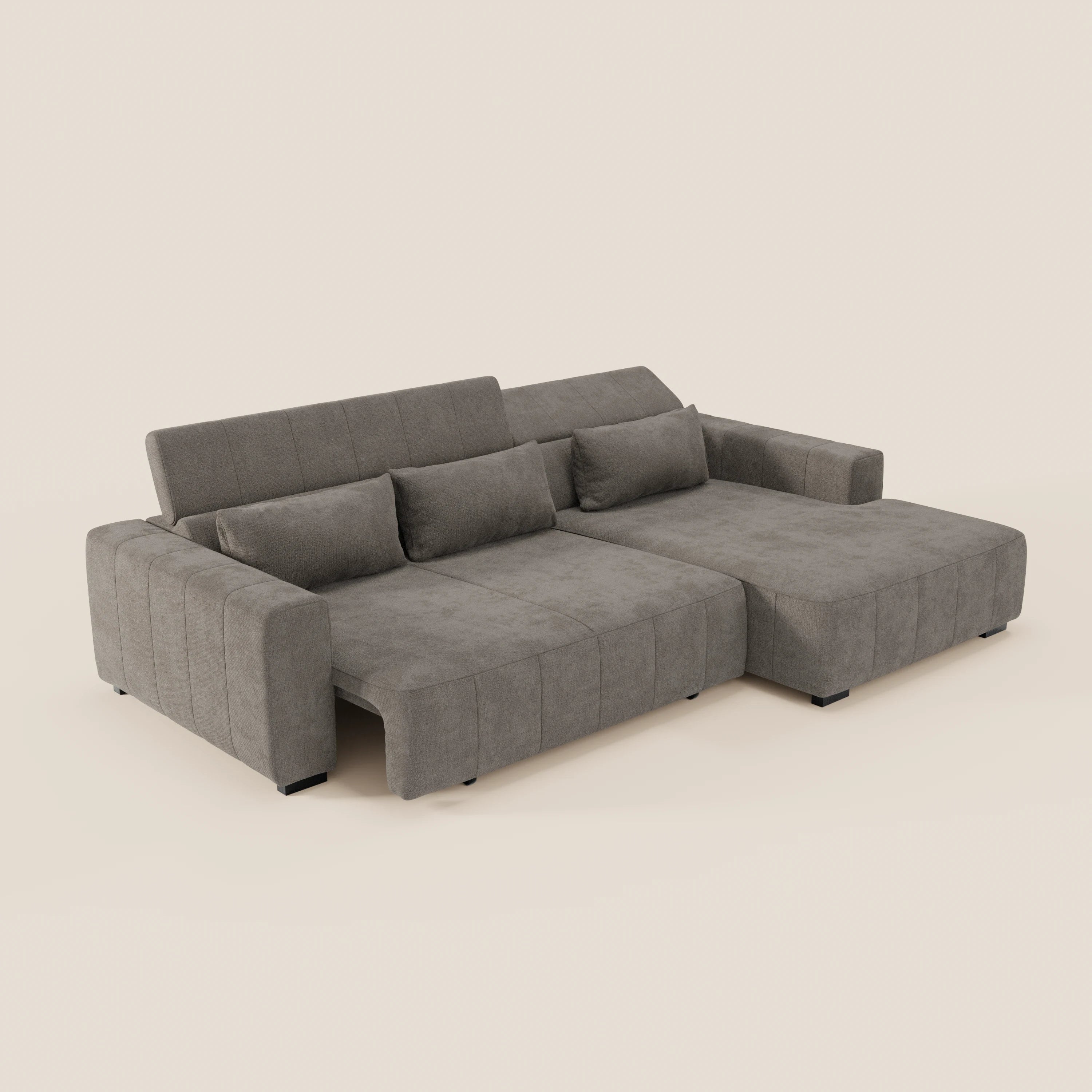 Doric Divano angolare con penisola e sedute allungabili con relax elettrico - poggiatesta reclinabili in tessuto smacchiabile T23