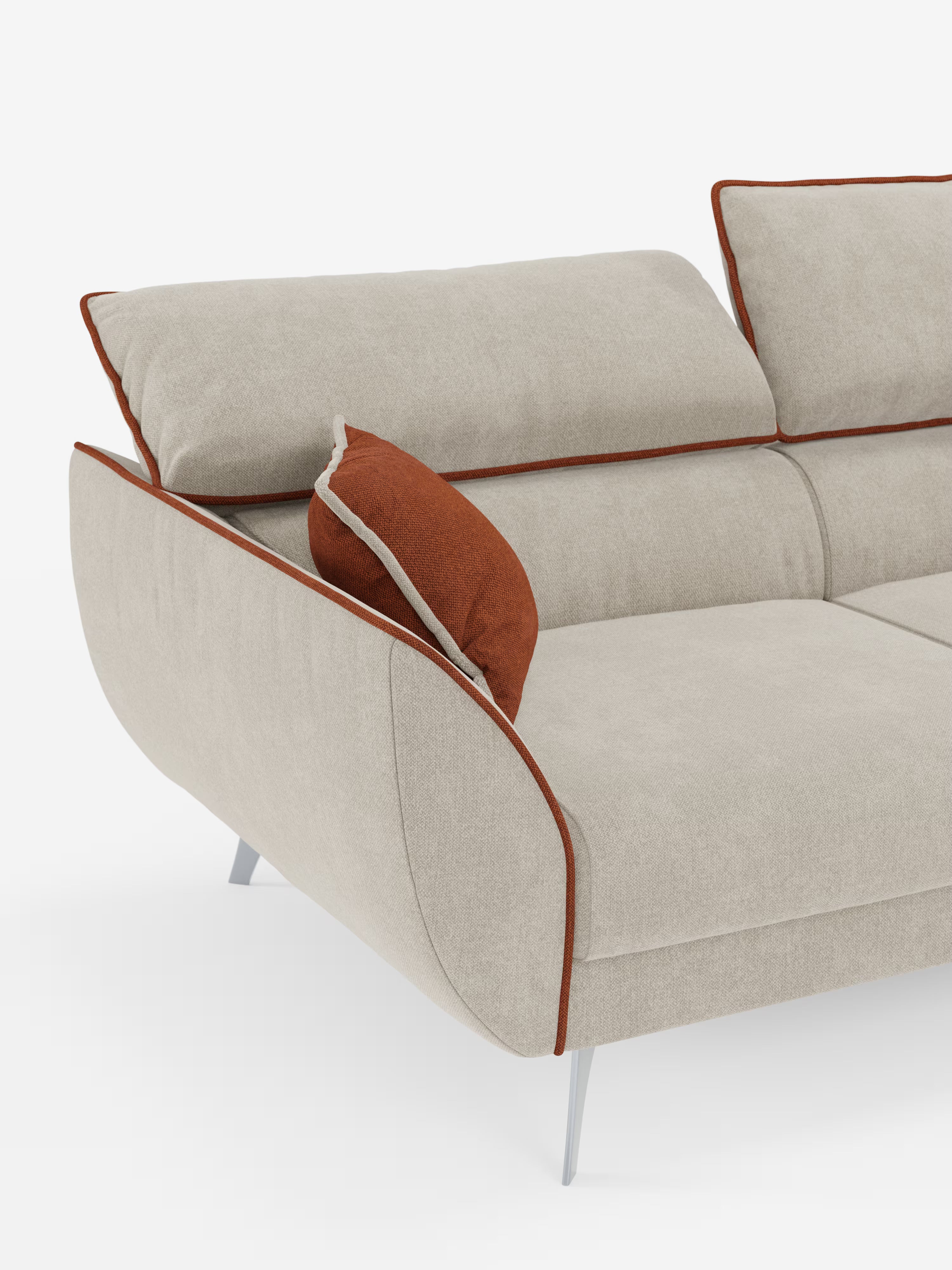 Michelangelo 4 Sitzer Zweifarbiges - Sofa mit 3 ausziehbaren Sitzen und verstellbaren Kopfstützen aus abwaschbarem Stoff T23 pfirsich-schieferblau