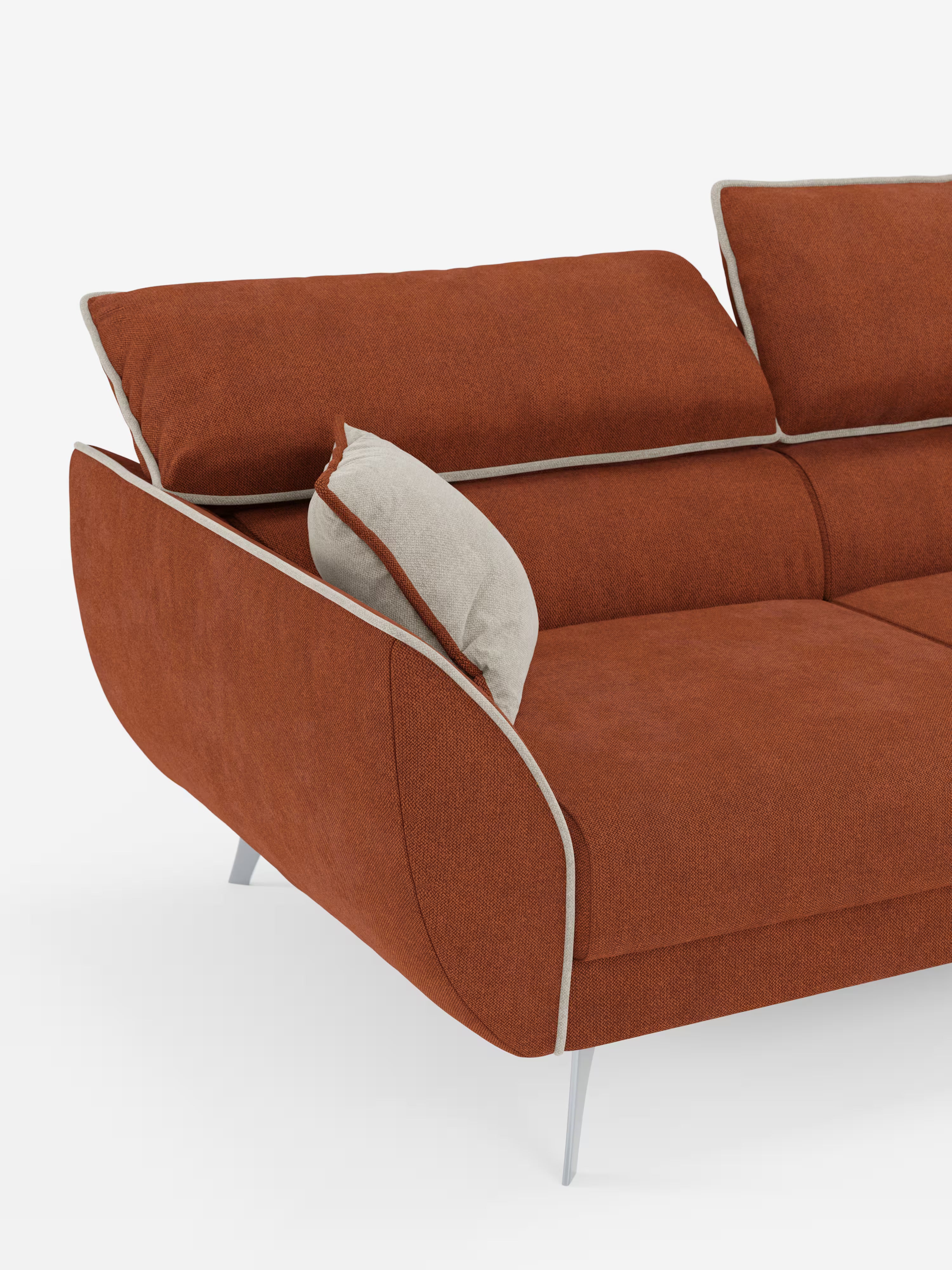 Michelangelo 4 Sitzer Zweifarbiges - Sofa mit 3 ausziehbaren Sitzen und verstellbaren Kopfstützen aus abwaschbarem Stoff T23 pfirsich-schieferblau