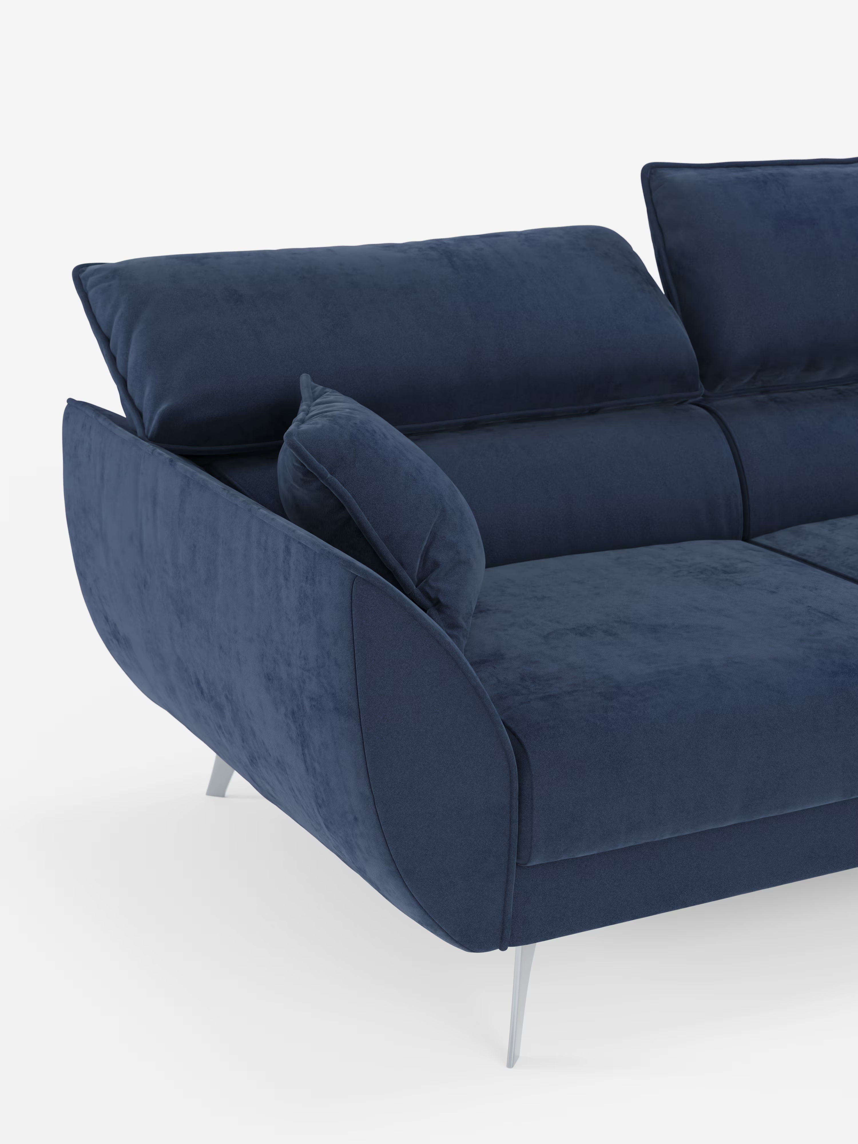 Michelangelo Ecksofa mit Chaise Longue und verschiebbaren Sitzen - verstellbaren Kopfstützen aus raffiniertem, fleckenabweisendem Stoff in Samtoptik T30