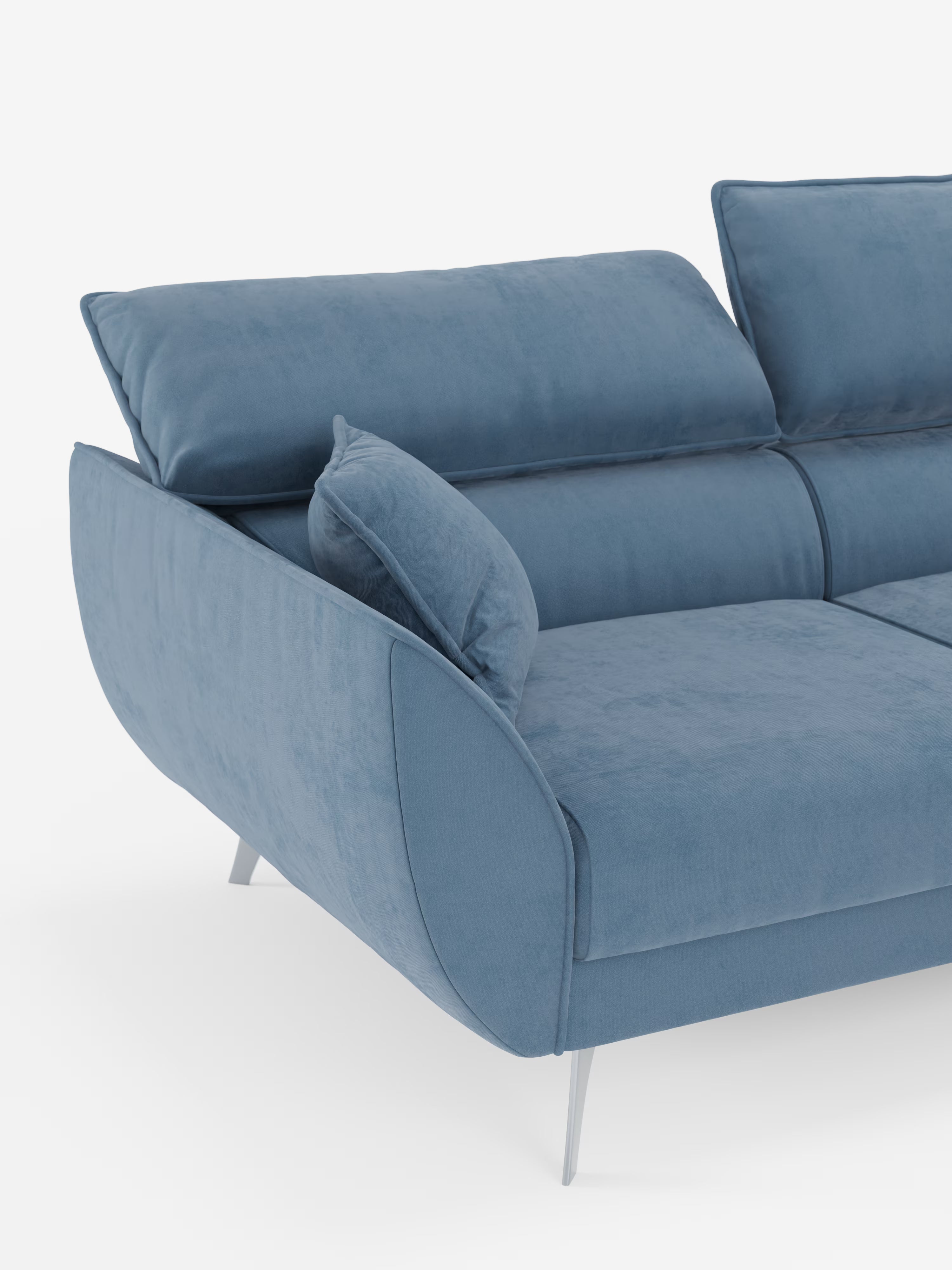Michelangelo Ecksofa mit Chaise Longue und verschiebbaren Sitzen - verstellbaren Kopfstützen aus raffiniertem, fleckenabweisendem Stoff in Samtoptik T30