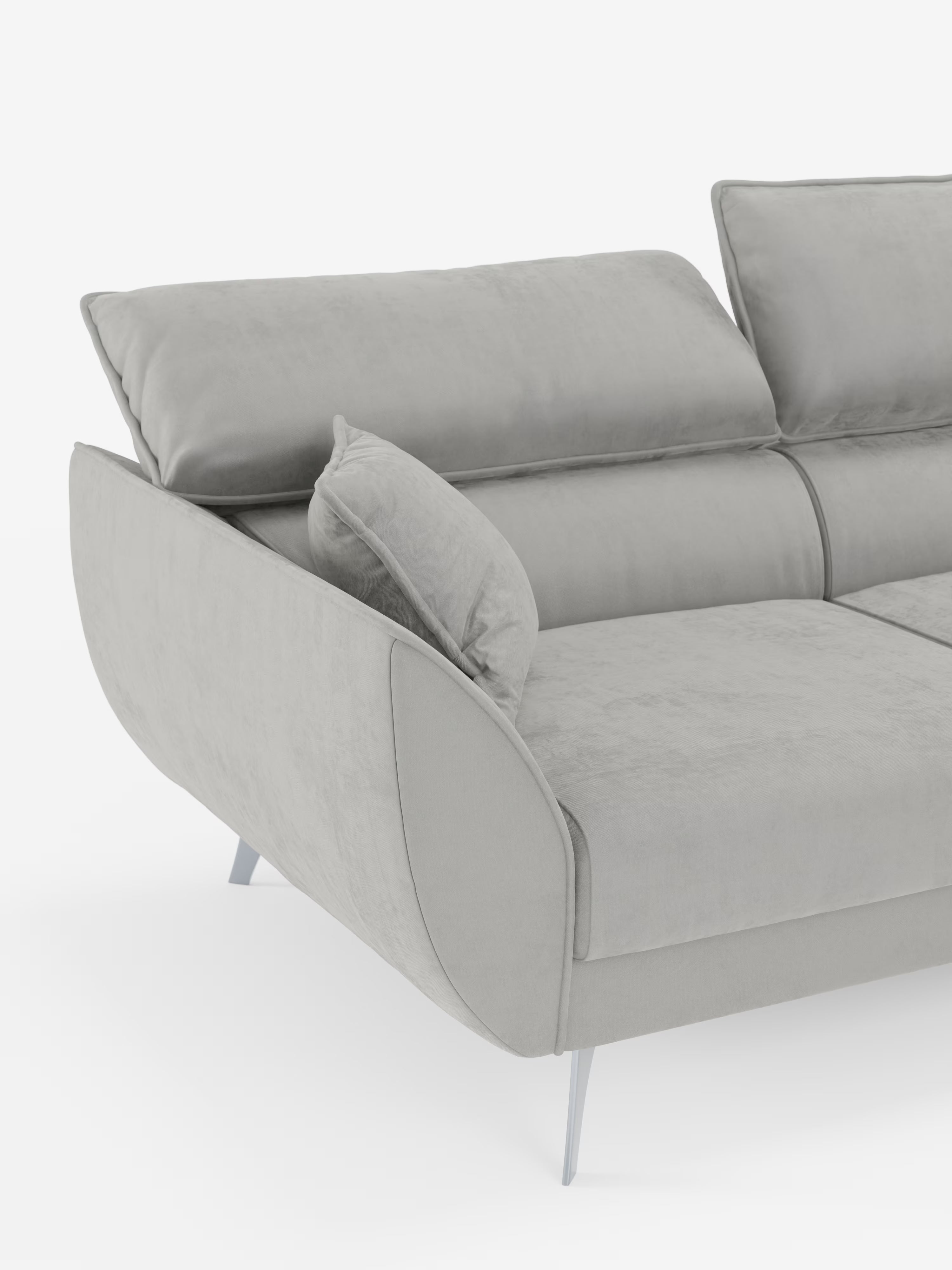 Michelangelo Ecksofa mit Chaise Longue und verschiebbaren Sitzen - verstellbaren Kopfstützen aus raffiniertem, fleckenabweisendem Stoff in Samtoptik T30