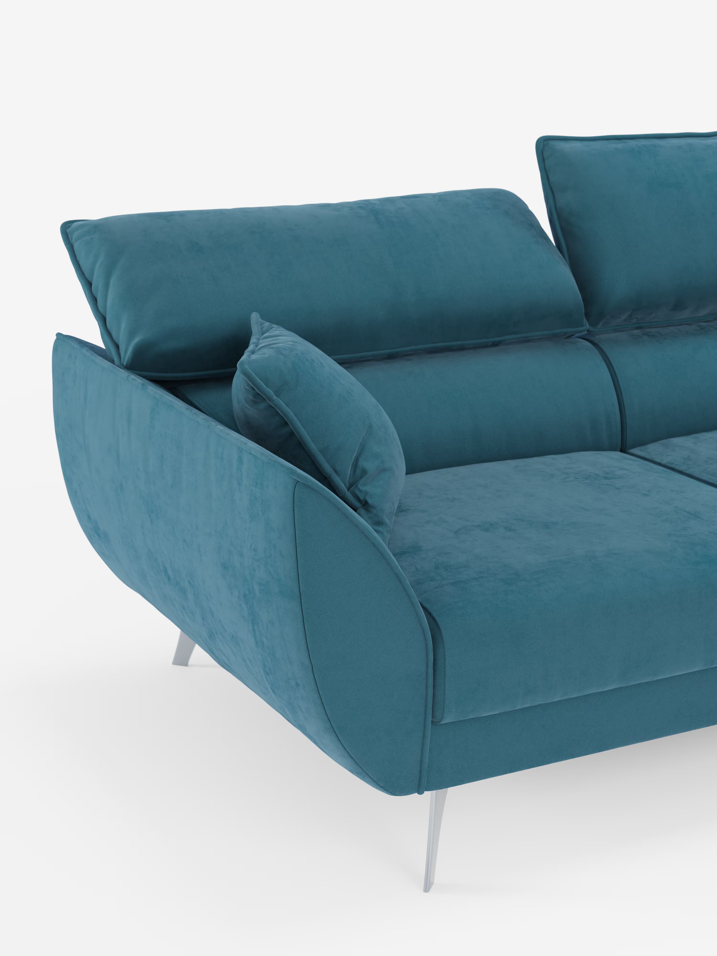 Michelangelo Ecksofa mit Chaise Longue und verschiebbaren Sitzen - verstellbaren Kopfstützen aus raffiniertem, fleckenabweisendem Stoff in Samtoptik T30