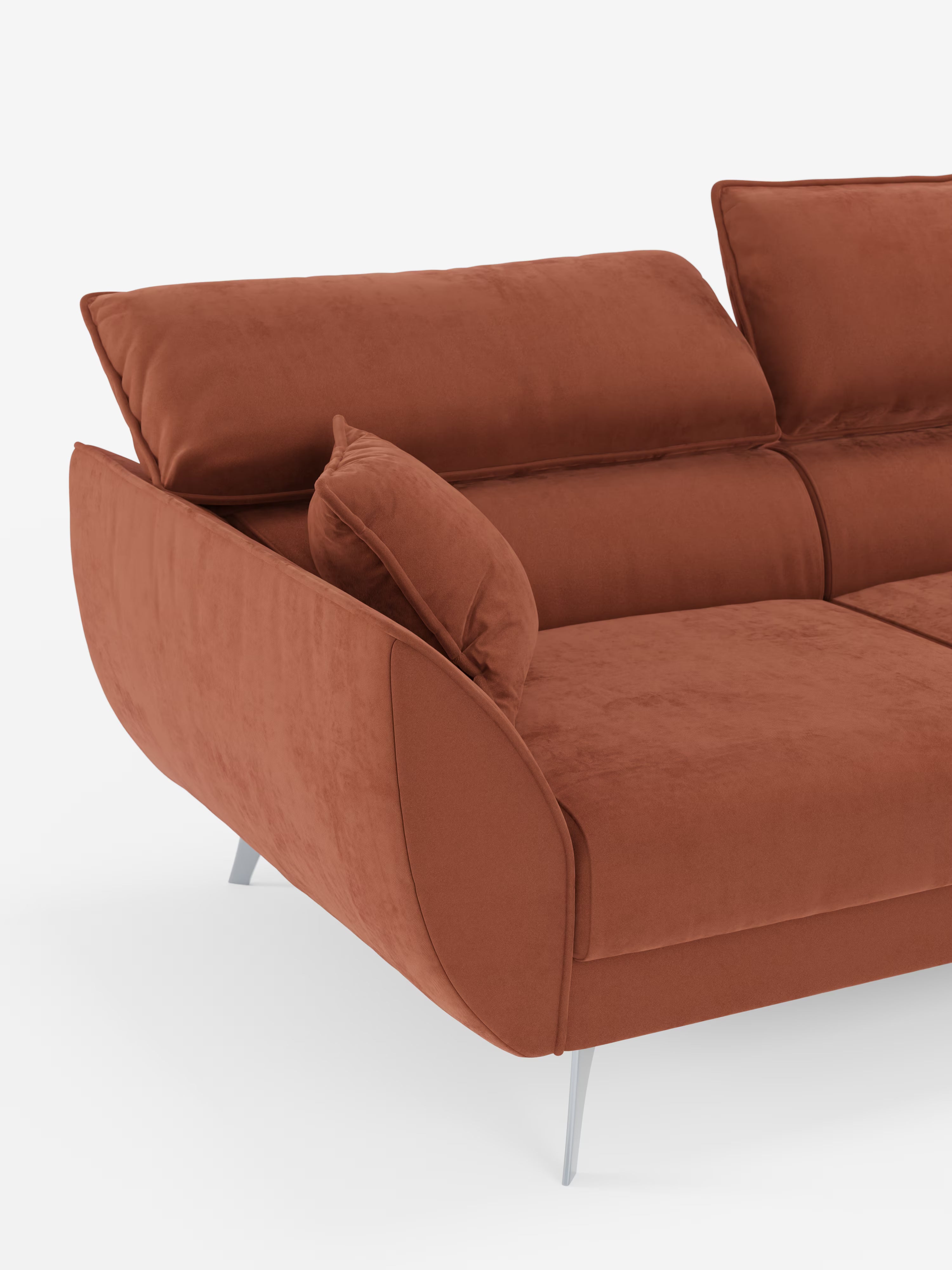 Michelangelo Ecksofa mit Chaise Longue und verschiebbaren Sitzen - verstellbaren Kopfstützen aus raffiniertem, fleckenabweisendem Stoff in Samtoptik T30