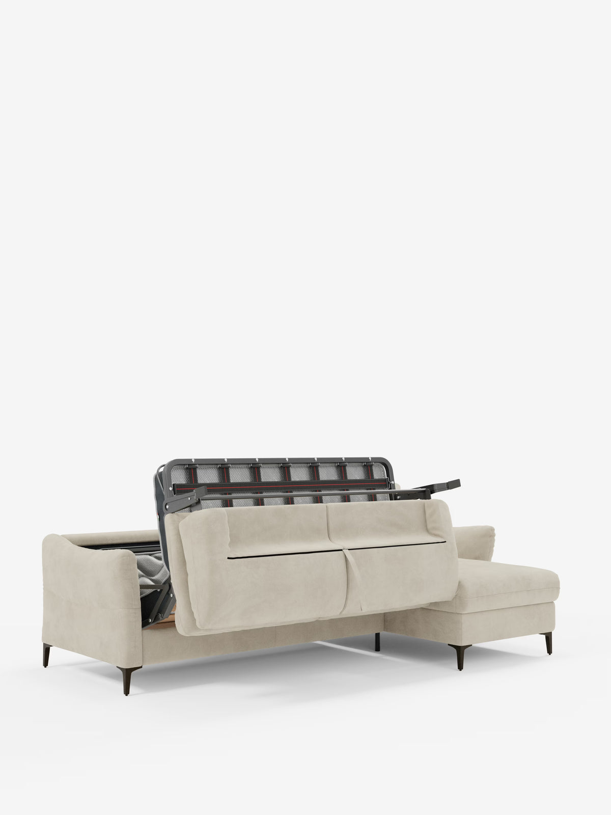 Dalia schlafsofa mit Chaiselongue mit Stauraum und Matratze 18 cm hoch – hohe Füße und fleckenabweisender Stoff T30