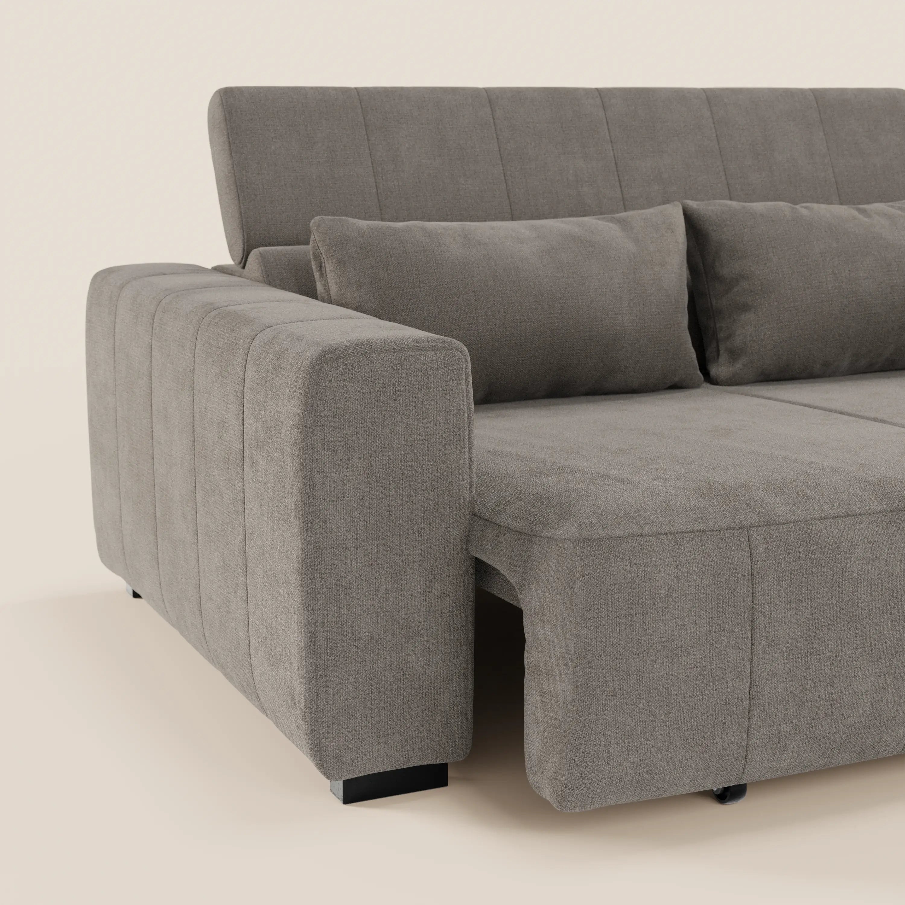 Doric Divano angolare con penisola e sedute allungabili con relax elettrico - poggiatesta reclinabili in tessuto smacchiabile T23