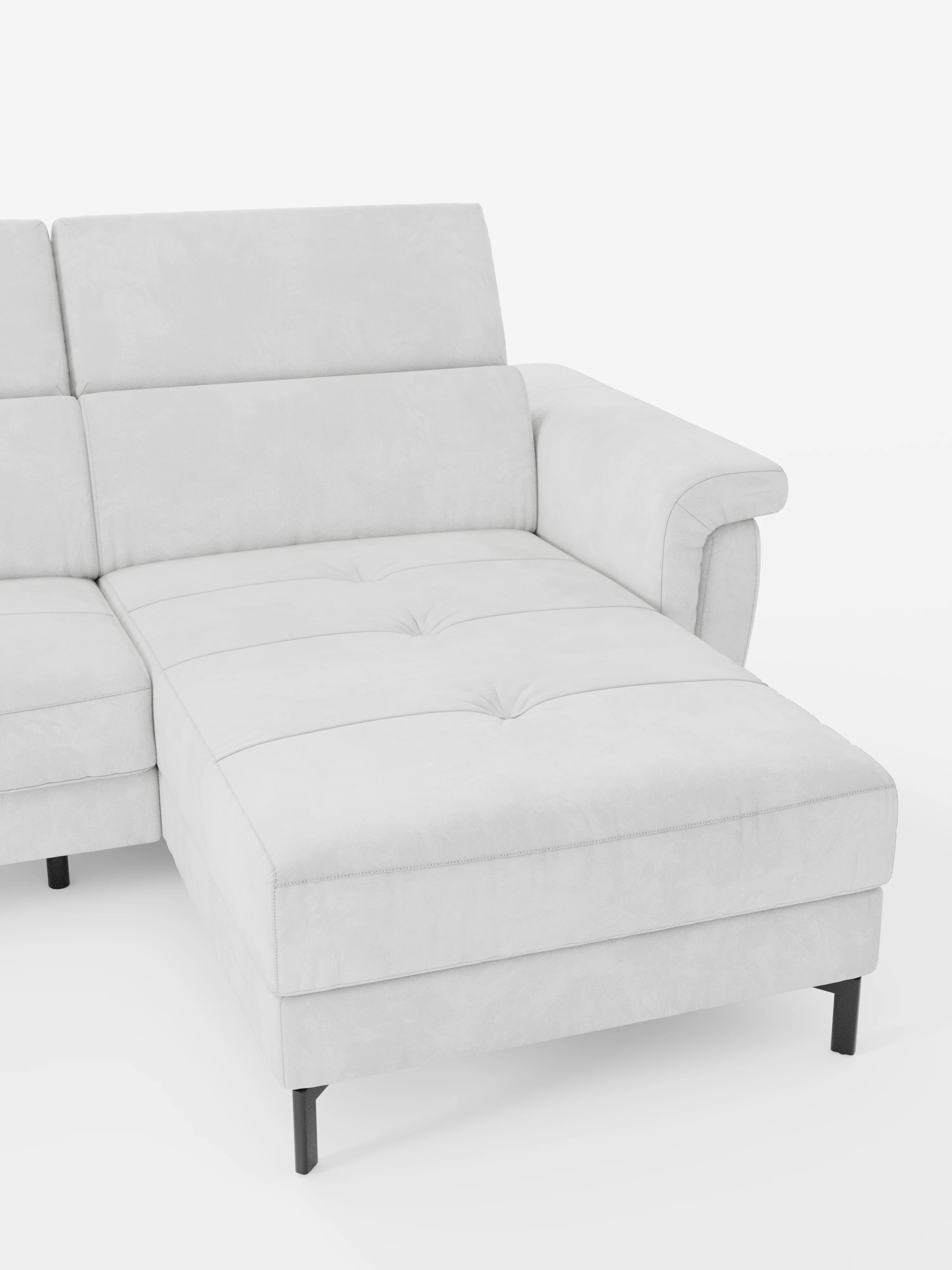 Capri Divano letto angolare con penisola contenitore e poggiatesta reclinabili - elegante tessuto smacchiabile T30