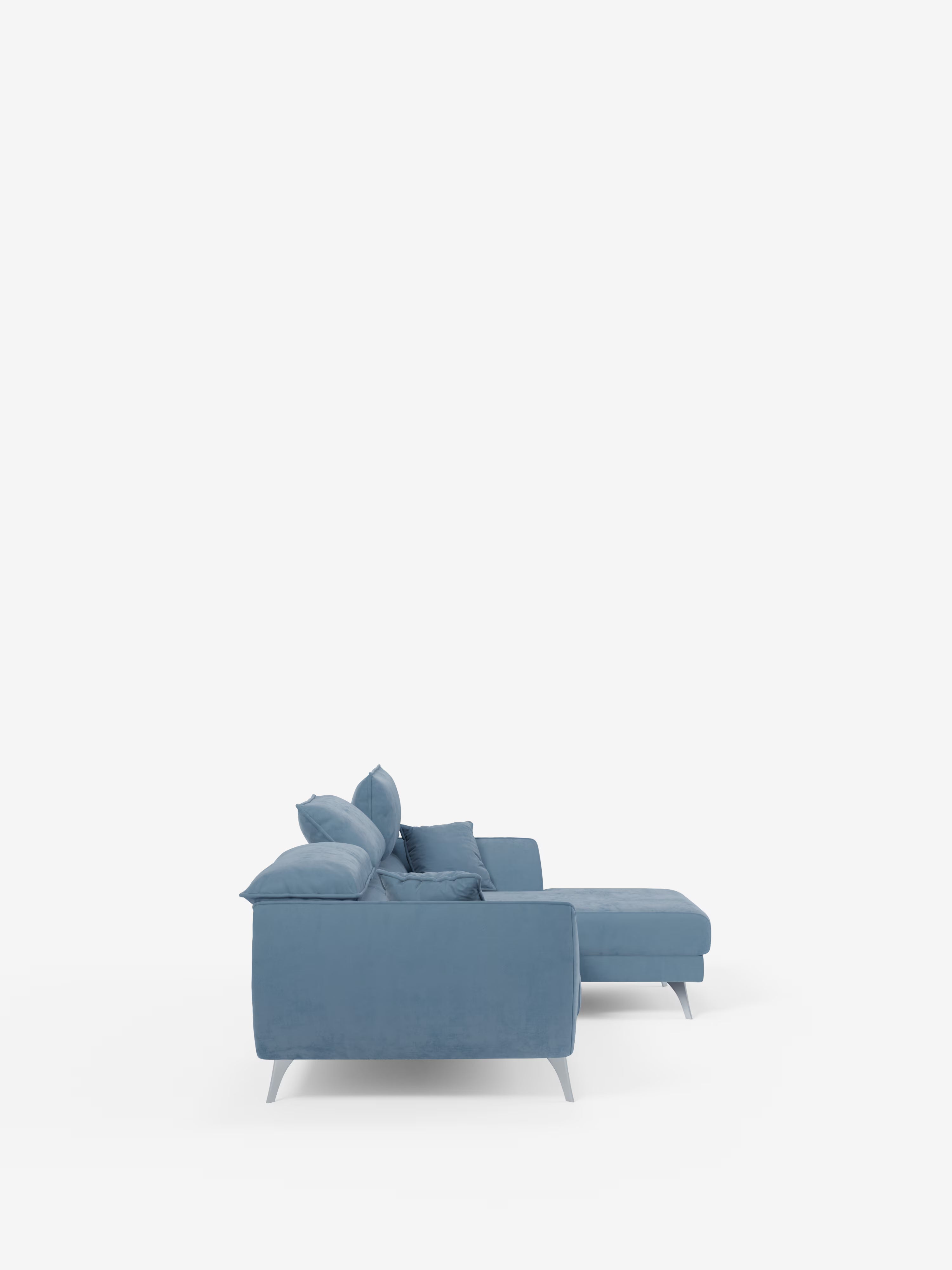 Michelangelo Ecksofa mit Chaise Longue und verschiebbaren Sitzen - verstellbaren Kopfstützen aus raffiniertem, fleckenabweisendem Stoff in Samtoptik T30