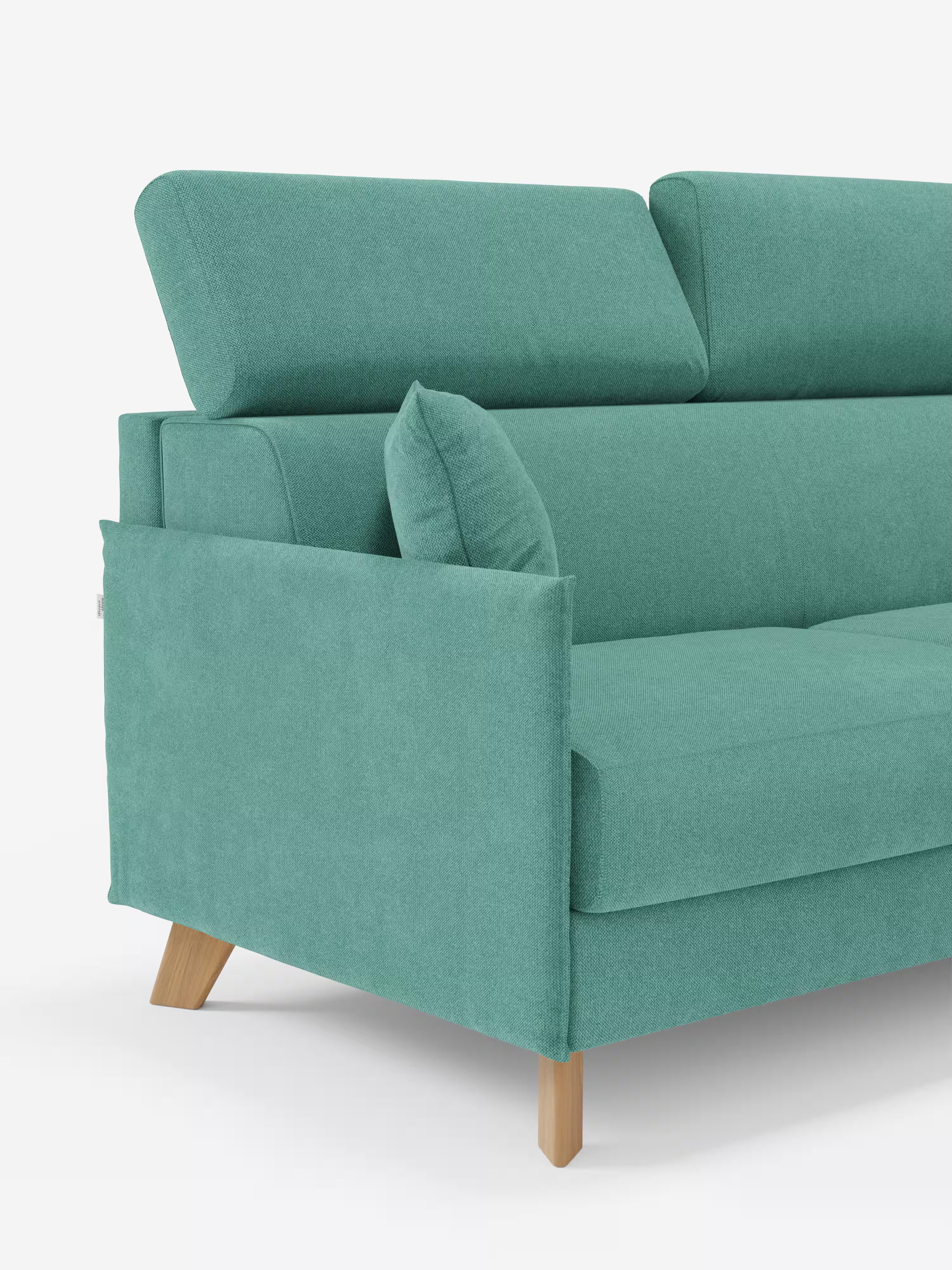 Sole Ecksofa mit Schlaffunktion mit Matratze Stauraum-Halbinsel und verstellbaren Kopfstützen – fleckenabweisender Stoff T23