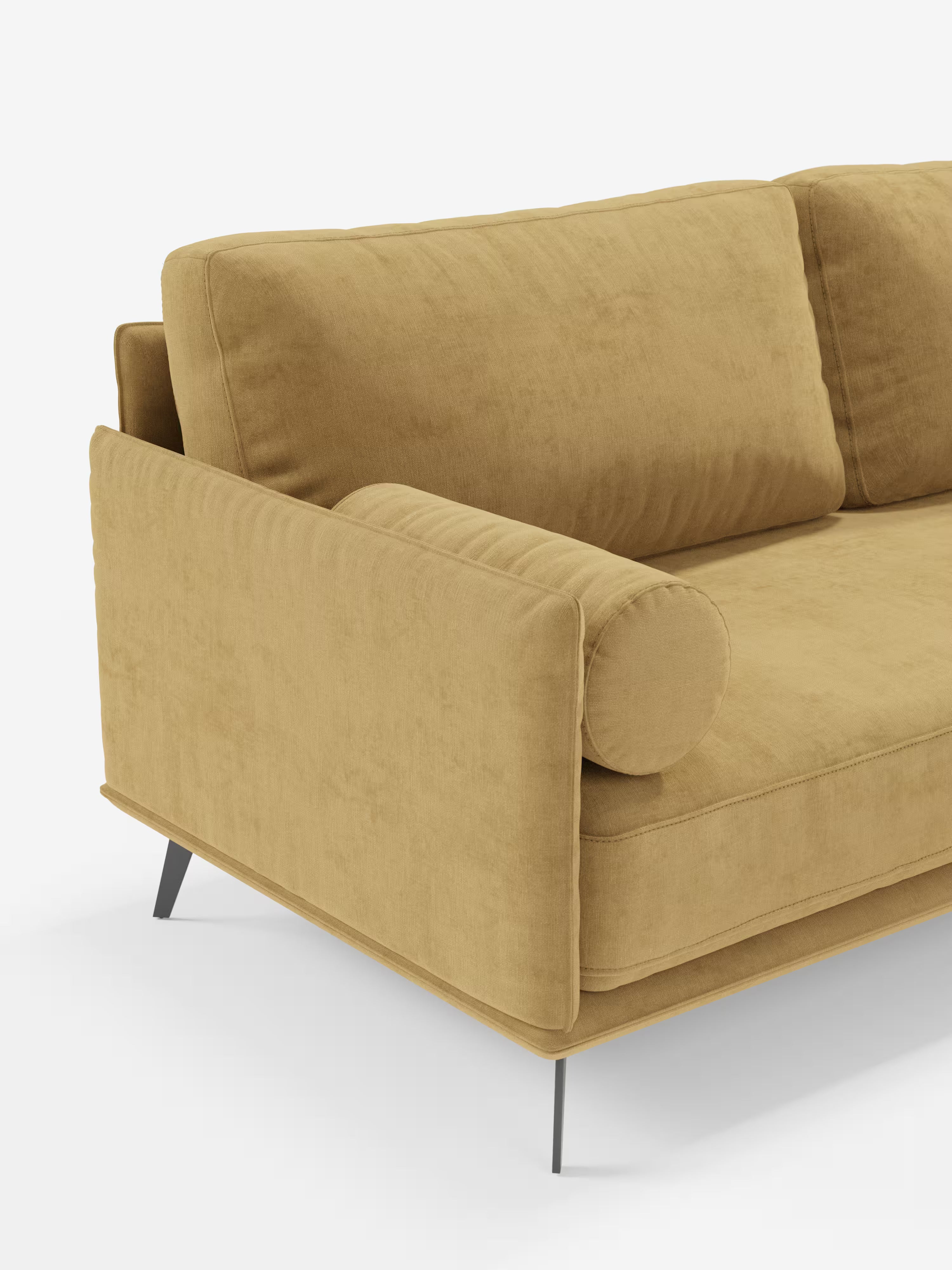 Basalto lineares Sofa mit 2, 3 und 4 Sitzplätzen mit einteiliger Sitzfläche und Metallgestell aus fleckenabweisendem Stoff T31