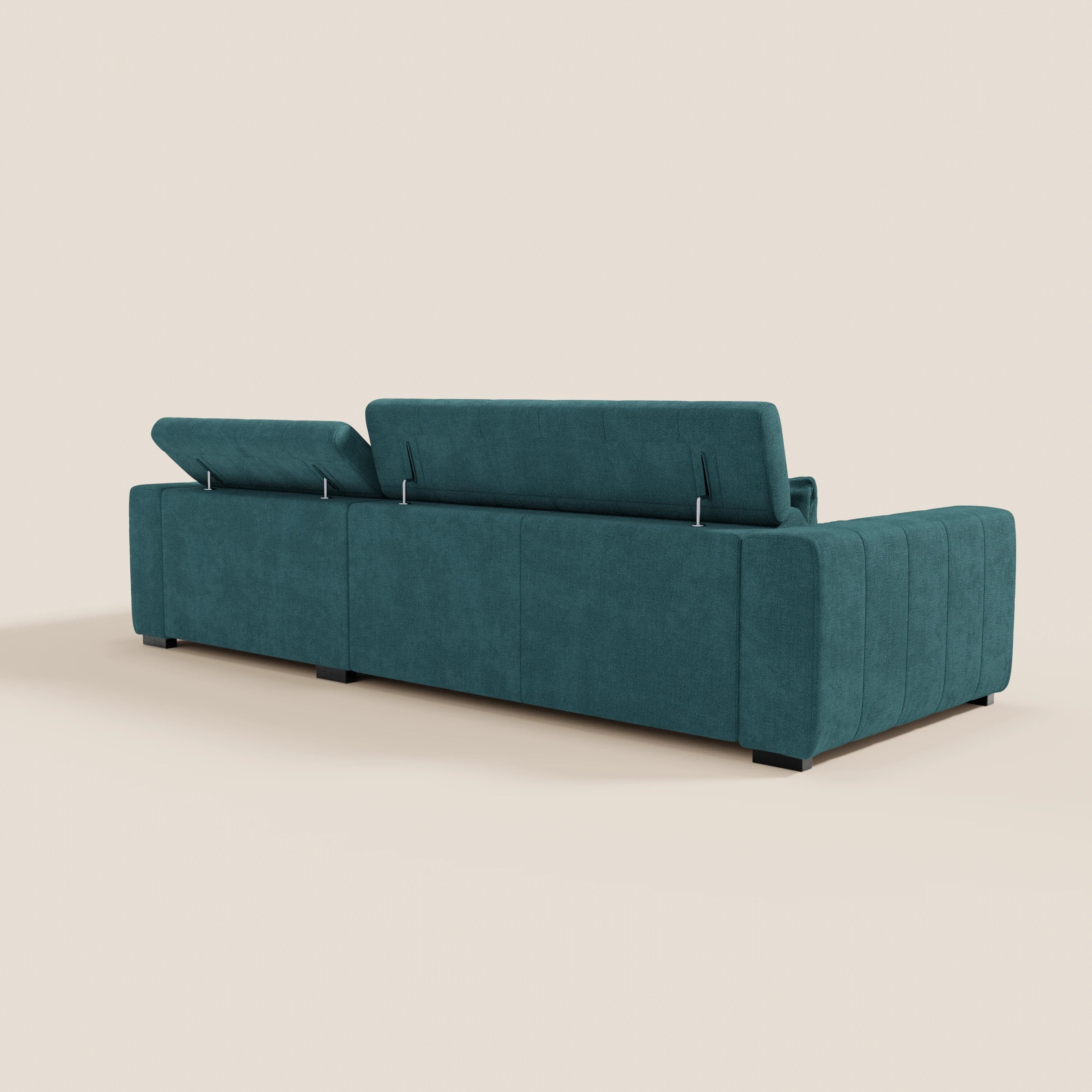 Doric Divano angolare con penisola e sedute allungabili con relax elettrico - poggiatesta reclinabili in tessuto smacchiabile T23