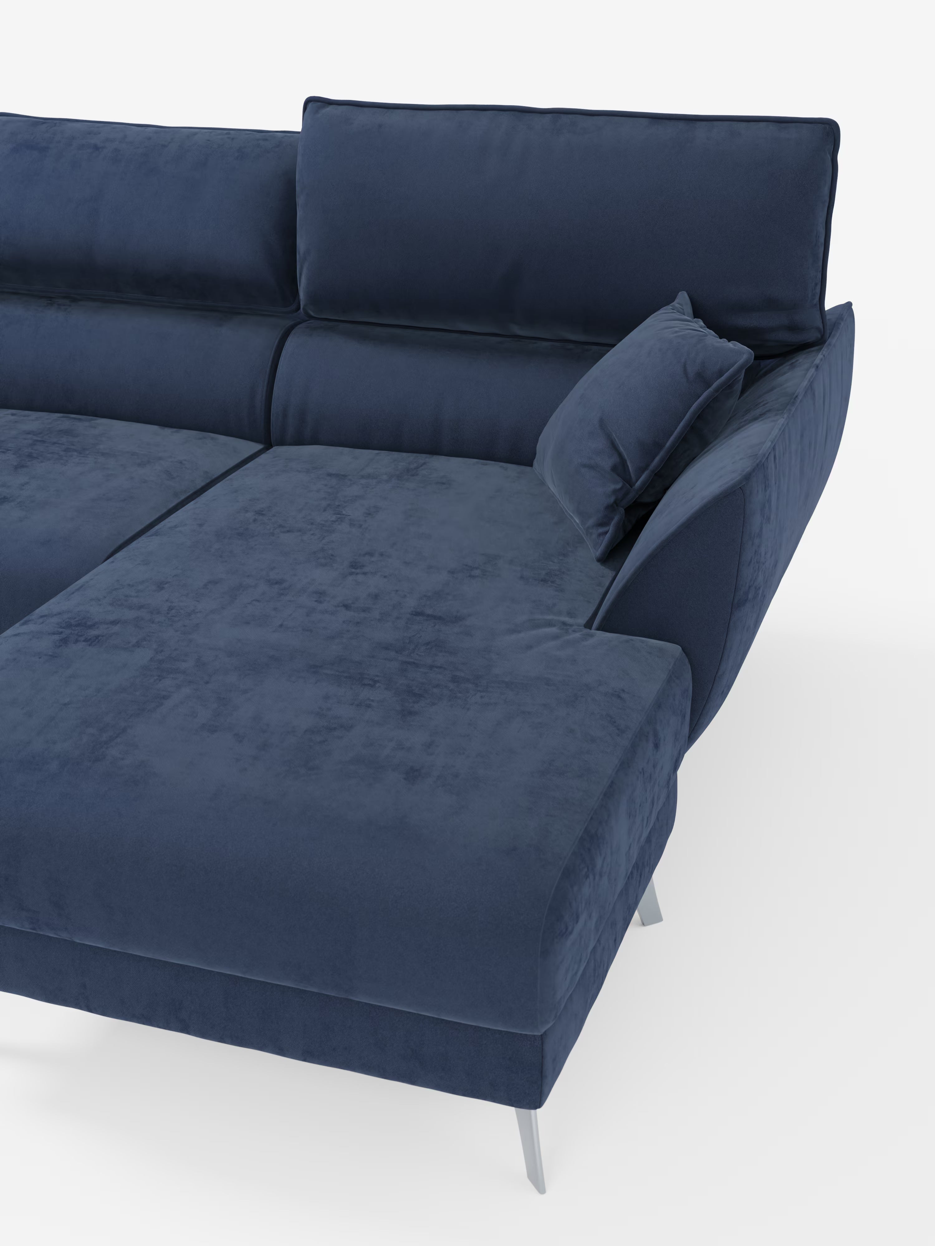 Michelangelo Ecksofa mit Chaise Longue und verschiebbaren Sitzen - verstellbaren Kopfstützen aus raffiniertem, fleckenabweisendem Stoff in Samtoptik T30