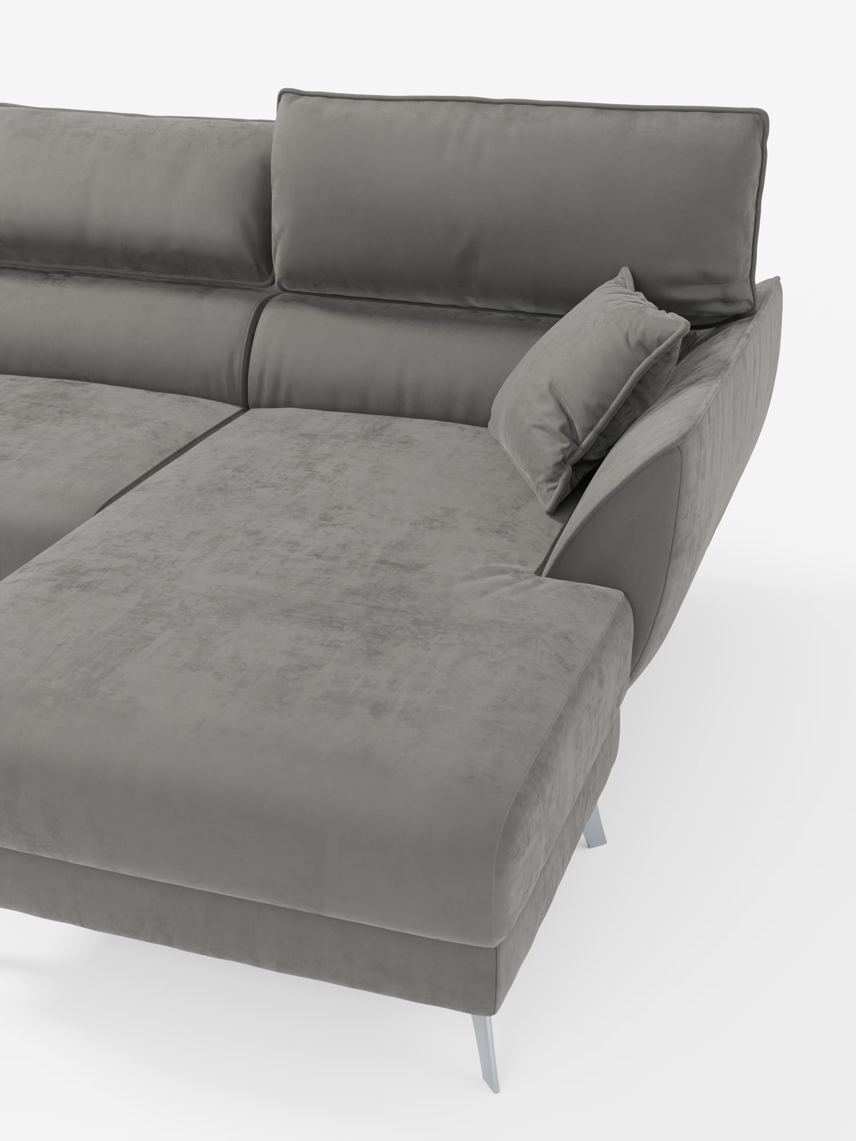 Michelangelo Ecksofa mit Chaise Longue und verschiebbaren Sitzen - verstellbaren Kopfstützen aus raffiniertem, fleckenabweisendem Stoff in Samtoptik T30
