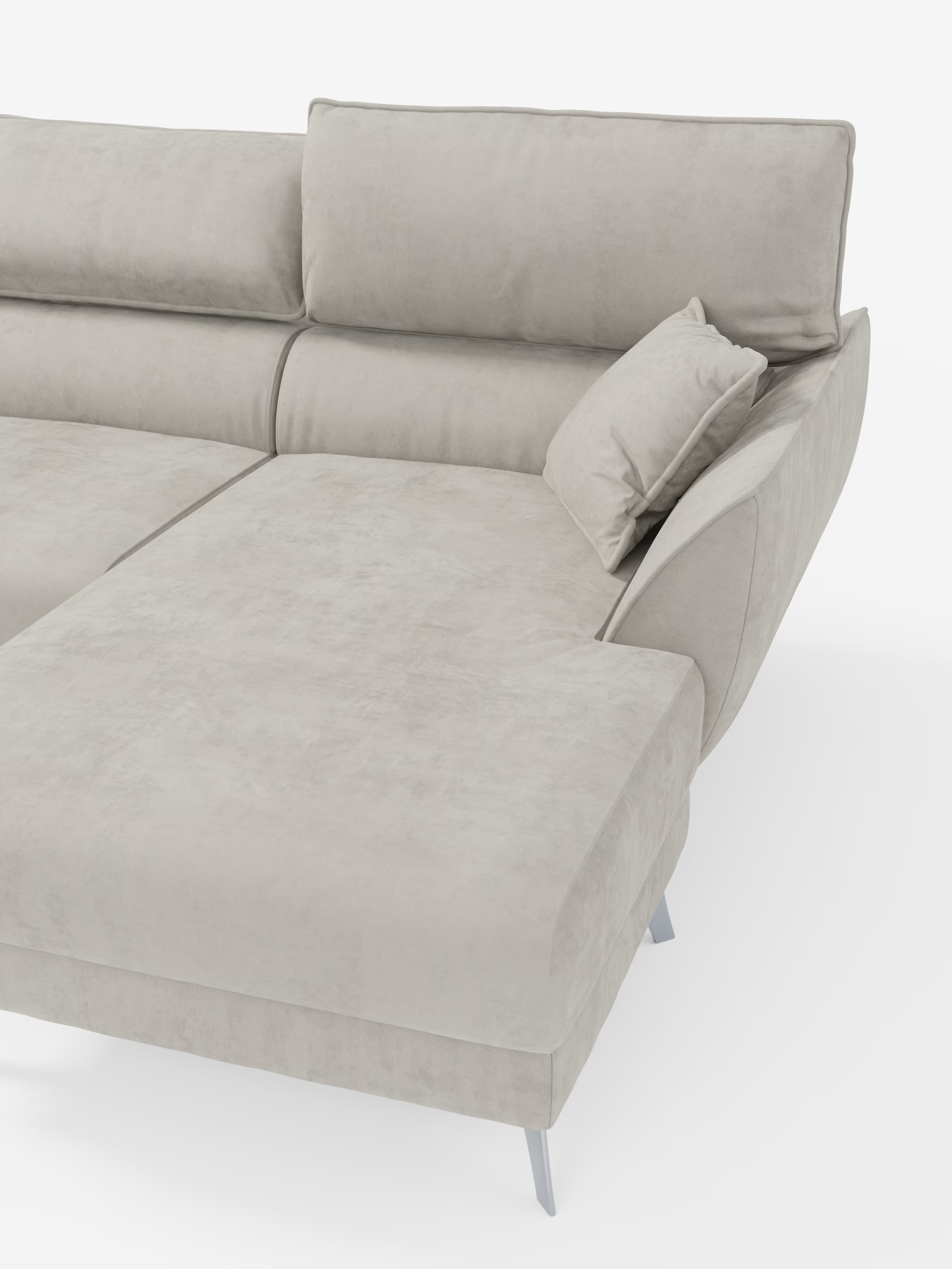Michelangelo Ecksofa mit Chaise Longue und verschiebbaren Sitzen - verstellbaren Kopfstützen aus raffiniertem, fleckenabweisendem Stoff in Samtoptik T30