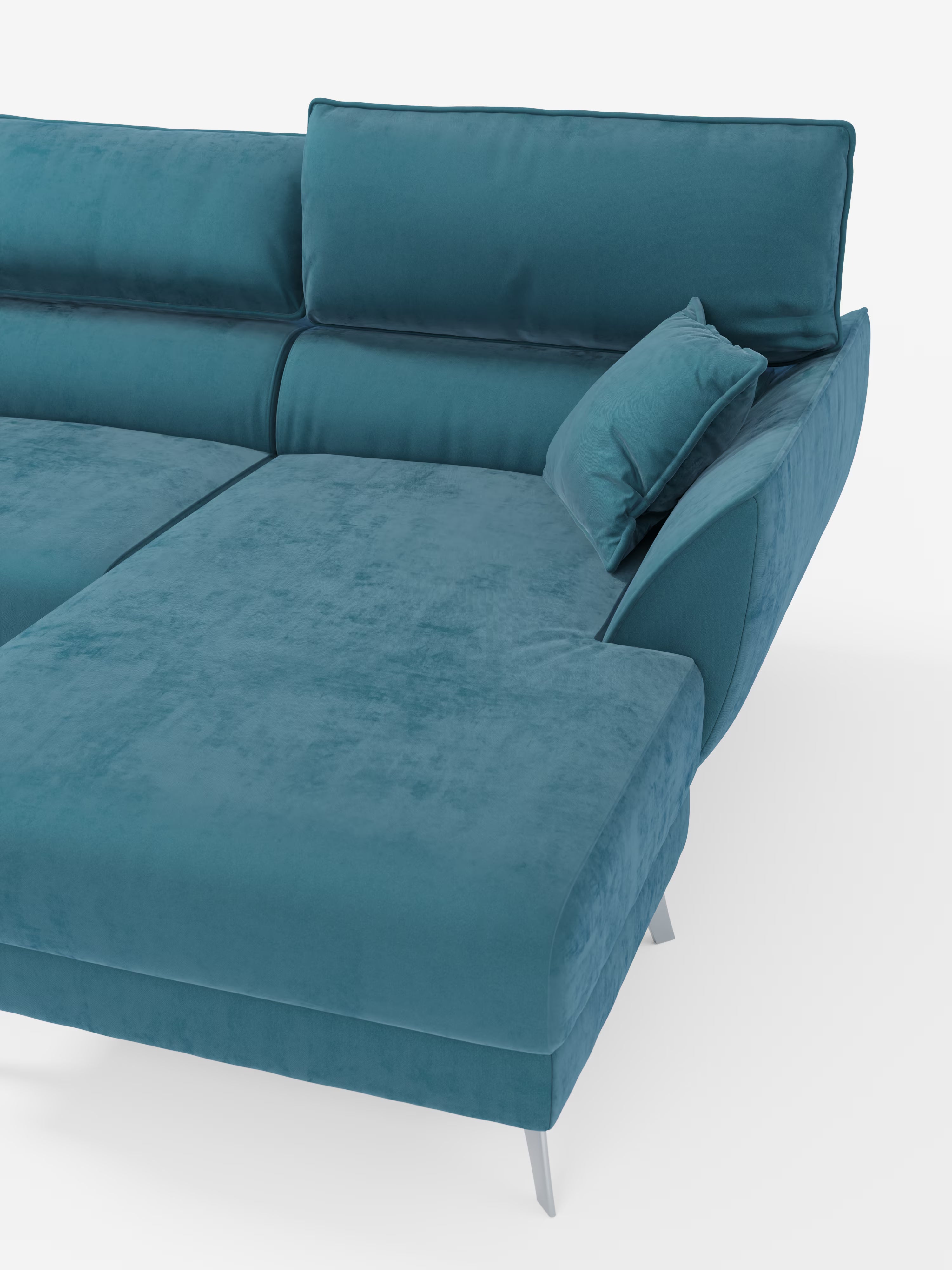 Michelangelo Ecksofa mit Chaise Longue und verschiebbaren Sitzen - verstellbaren Kopfstützen aus raffiniertem, fleckenabweisendem Stoff in Samtoptik T30