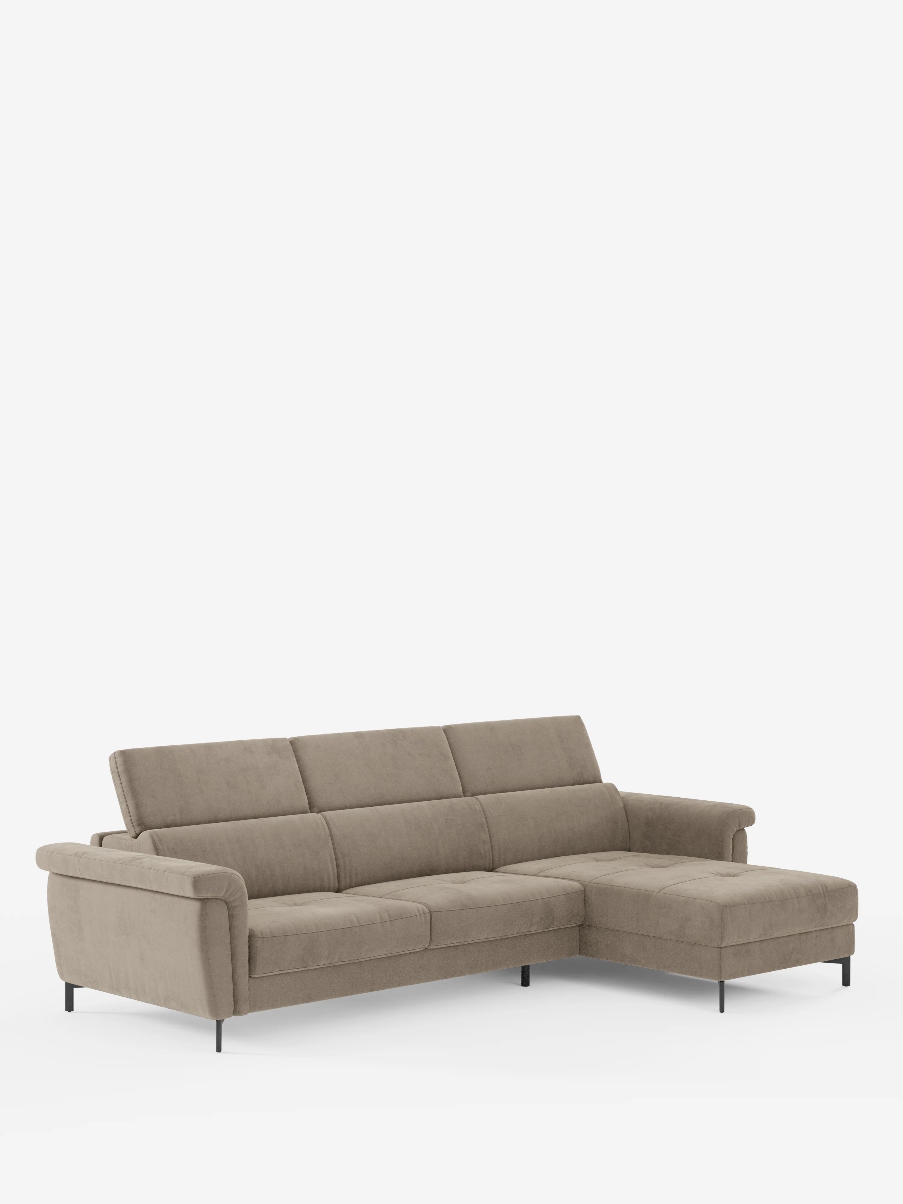 Capri Divano letto angolare con penisola contenitore e poggiatesta reclinabili - elegante tessuto smacchiabile T30