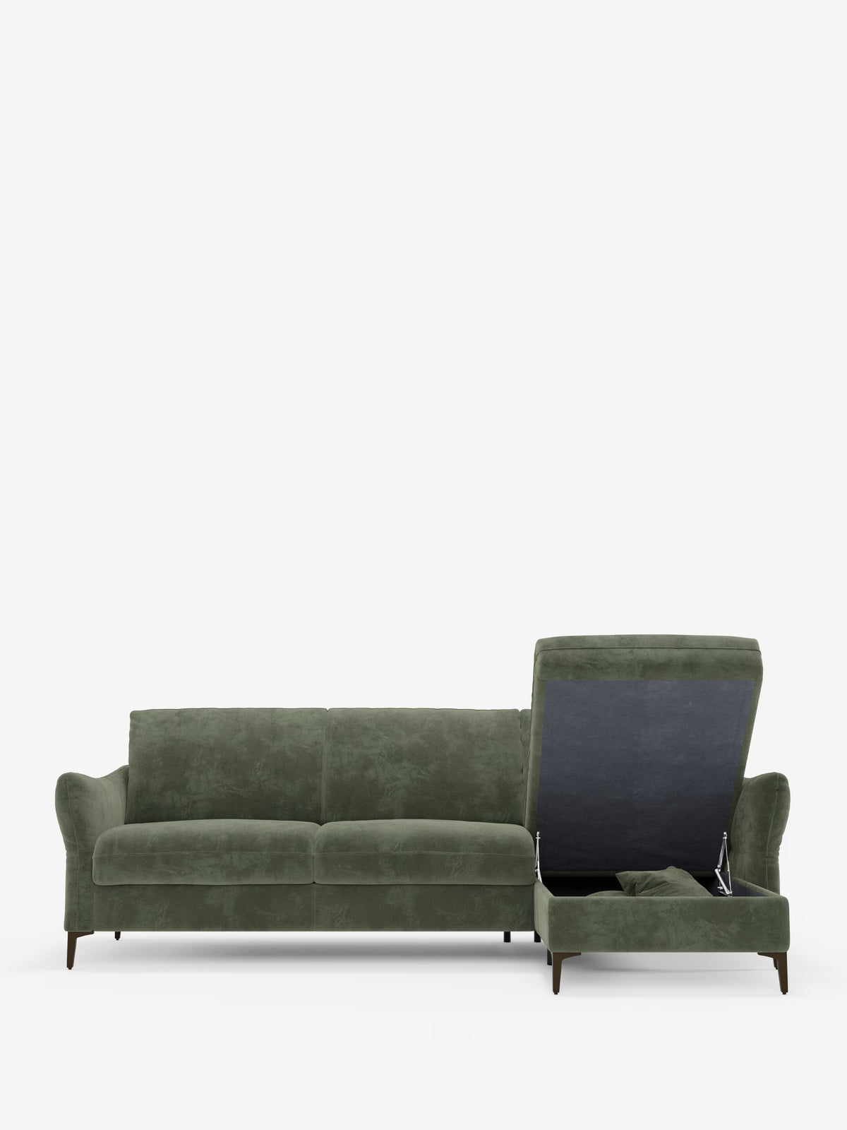 Dalia schlafsofa mit Chaiselongue mit Stauraum und Matratze 18 cm hoch – hohe Füße und fleckenabweisender Stoff T30