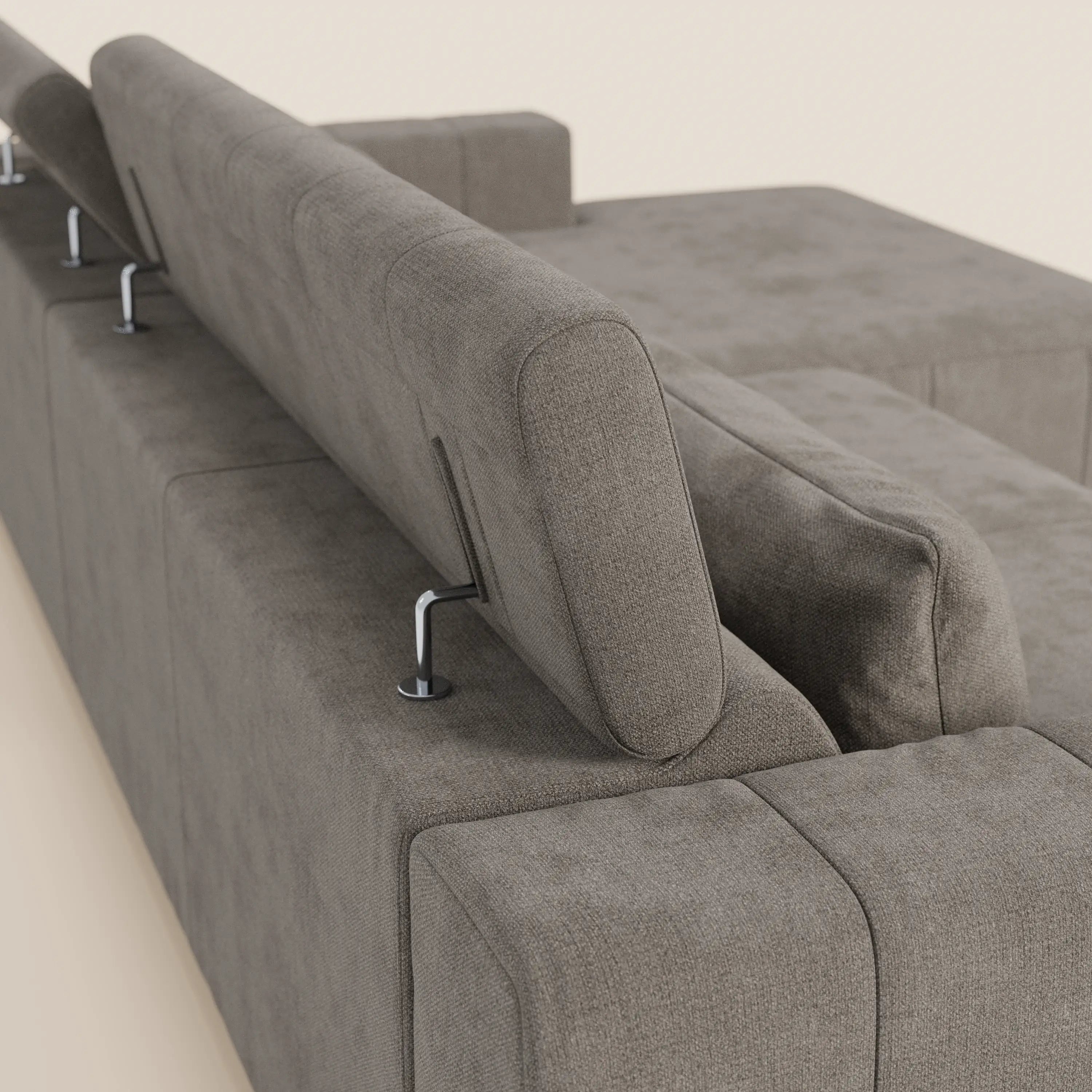 Doric Divano angolare con penisola e sedute allungabili con relax elettrico - poggiatesta reclinabili in tessuto smacchiabile T23