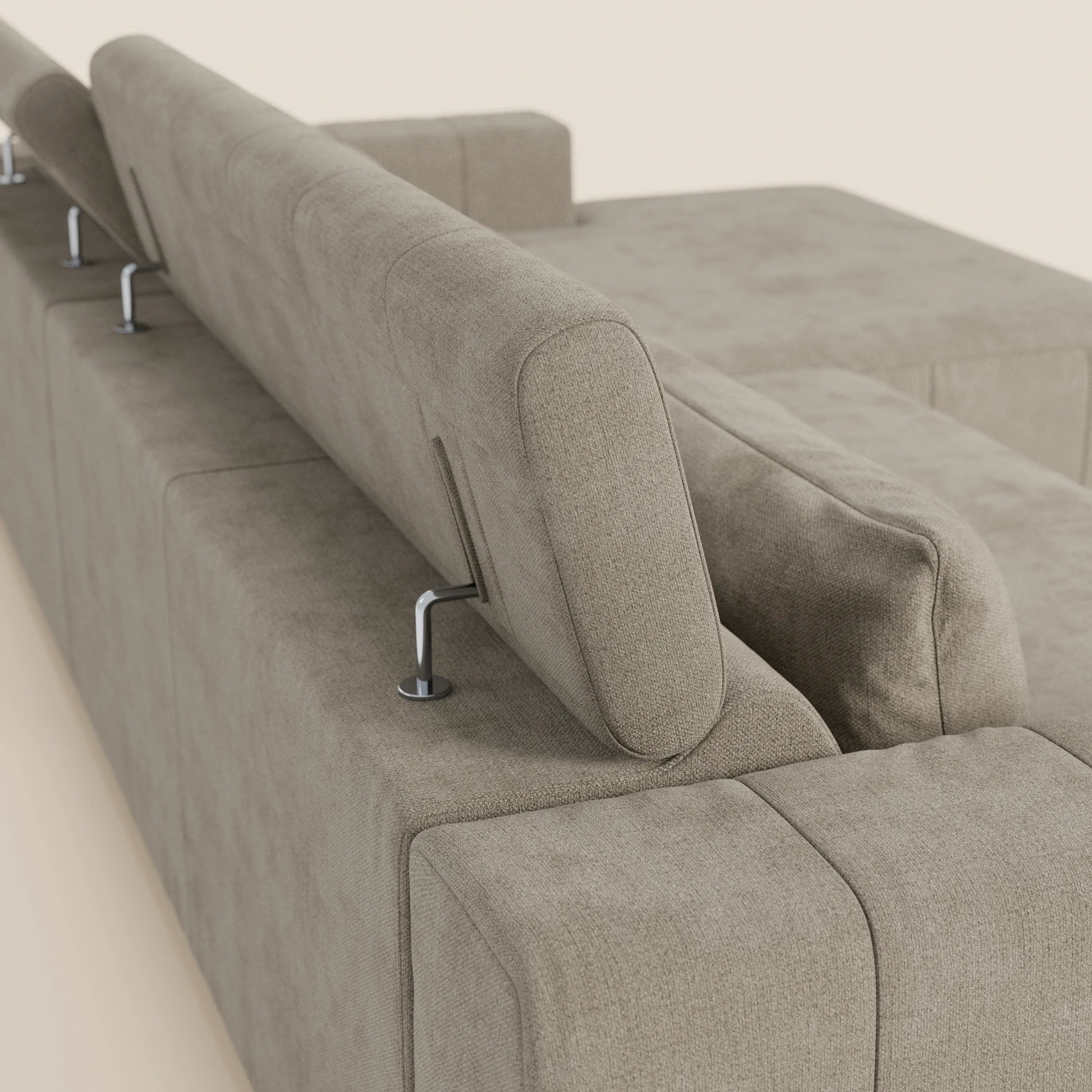 Doric Divano angolare con penisola e sedute allungabili con relax elettrico - poggiatesta reclinabili in tessuto smacchiabile T23