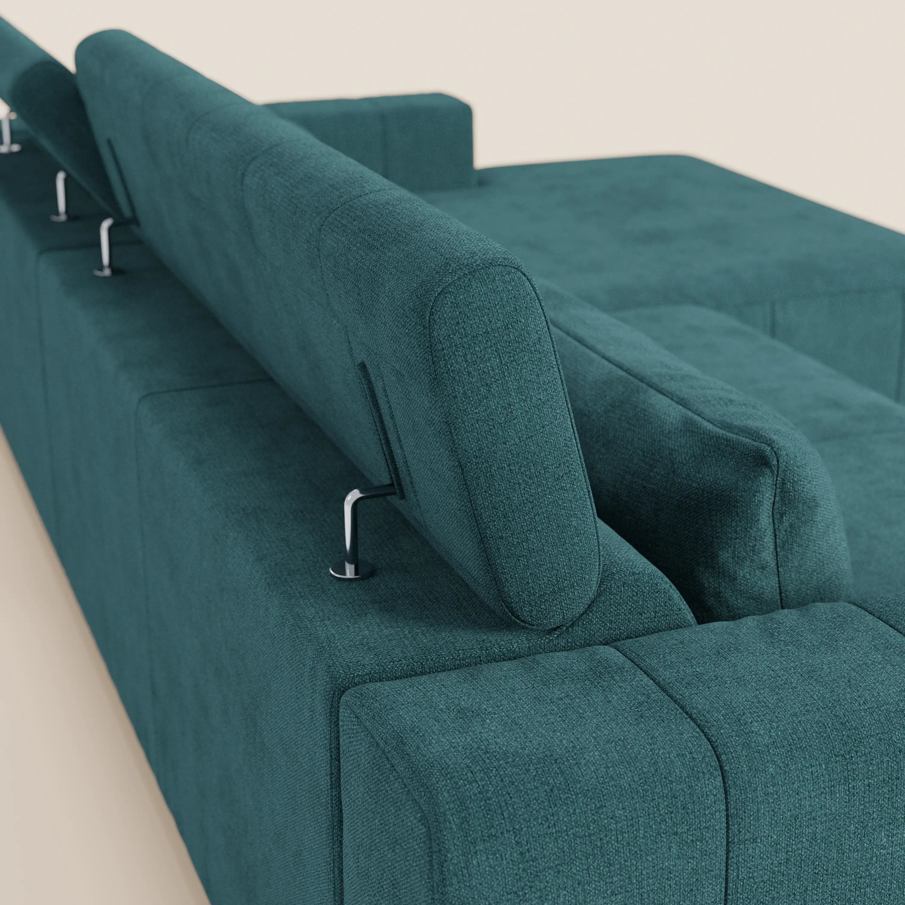 Doric Divano angolare con penisola e sedute allungabili con relax elettrico - poggiatesta reclinabili in tessuto smacchiabile T23