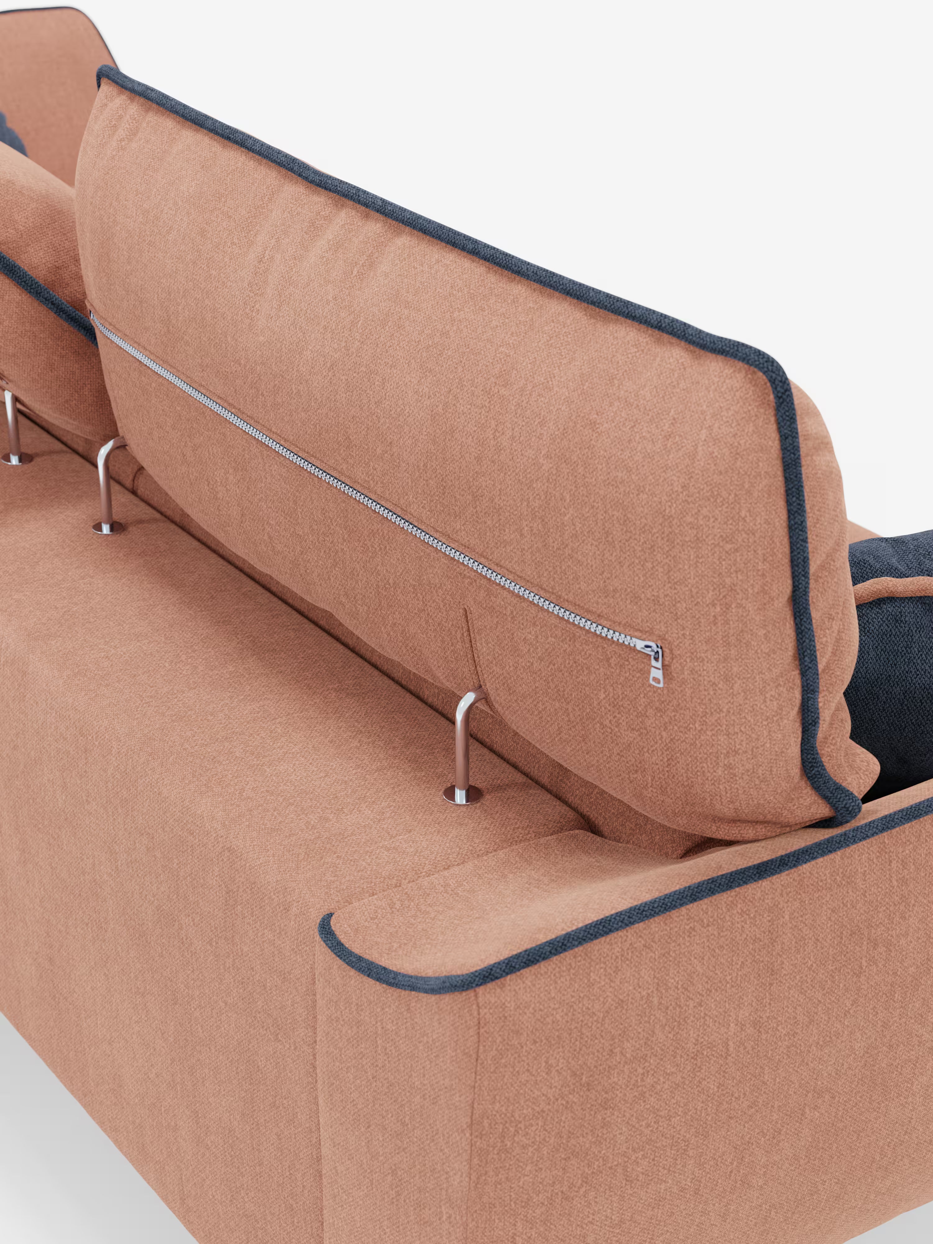 Michelangelo 4 Sitzer Zweifarbiges - Sofa mit 3 ausziehbaren Sitzen und verstellbaren Kopfstützen aus abwaschbarem Stoff T23 pfirsich-schieferblau