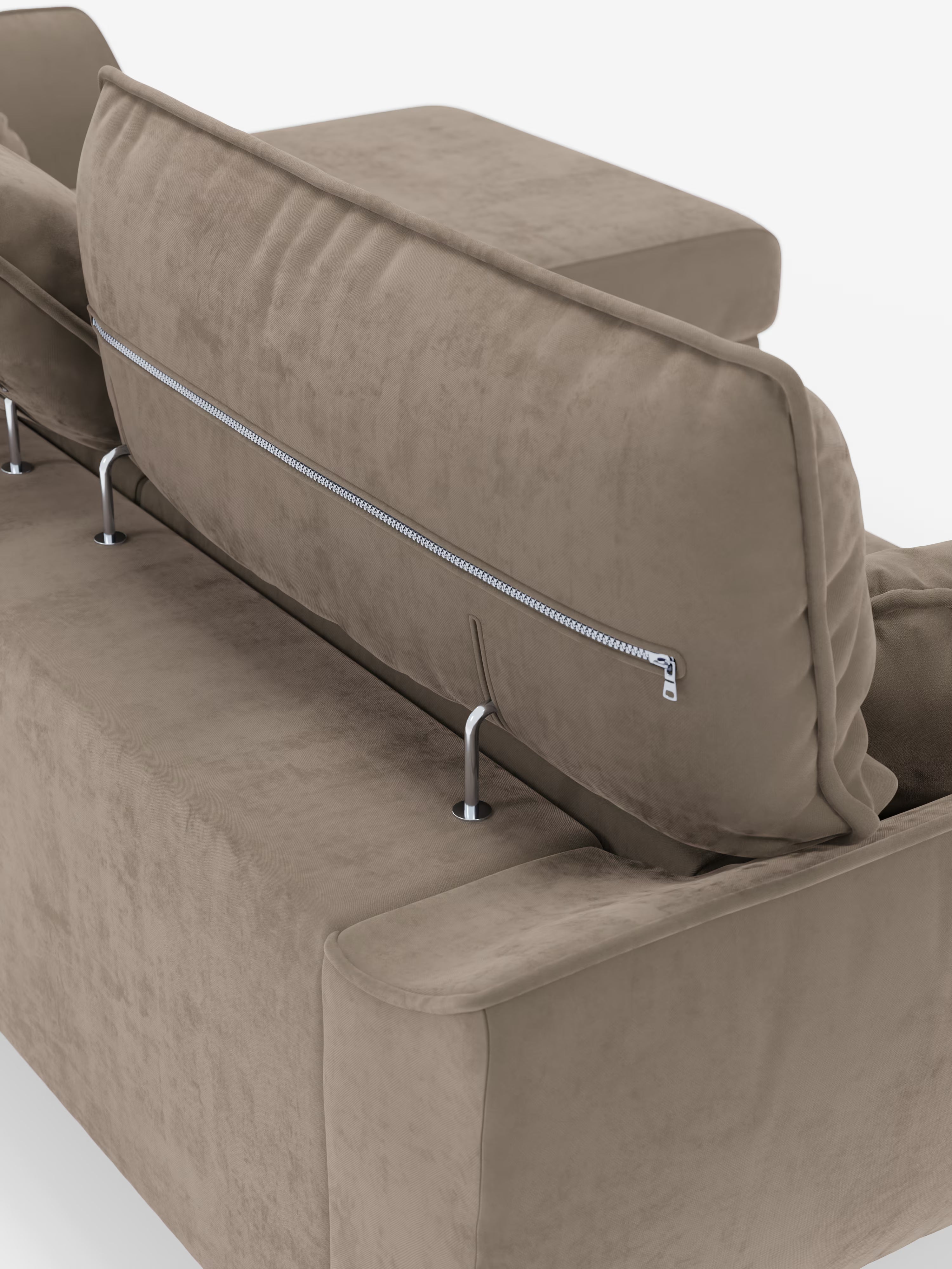Michelangelo Ecksofa mit Chaise Longue und verschiebbaren Sitzen - verstellbaren Kopfstützen aus raffiniertem, fleckenabweisendem Stoff in Samtoptik T30