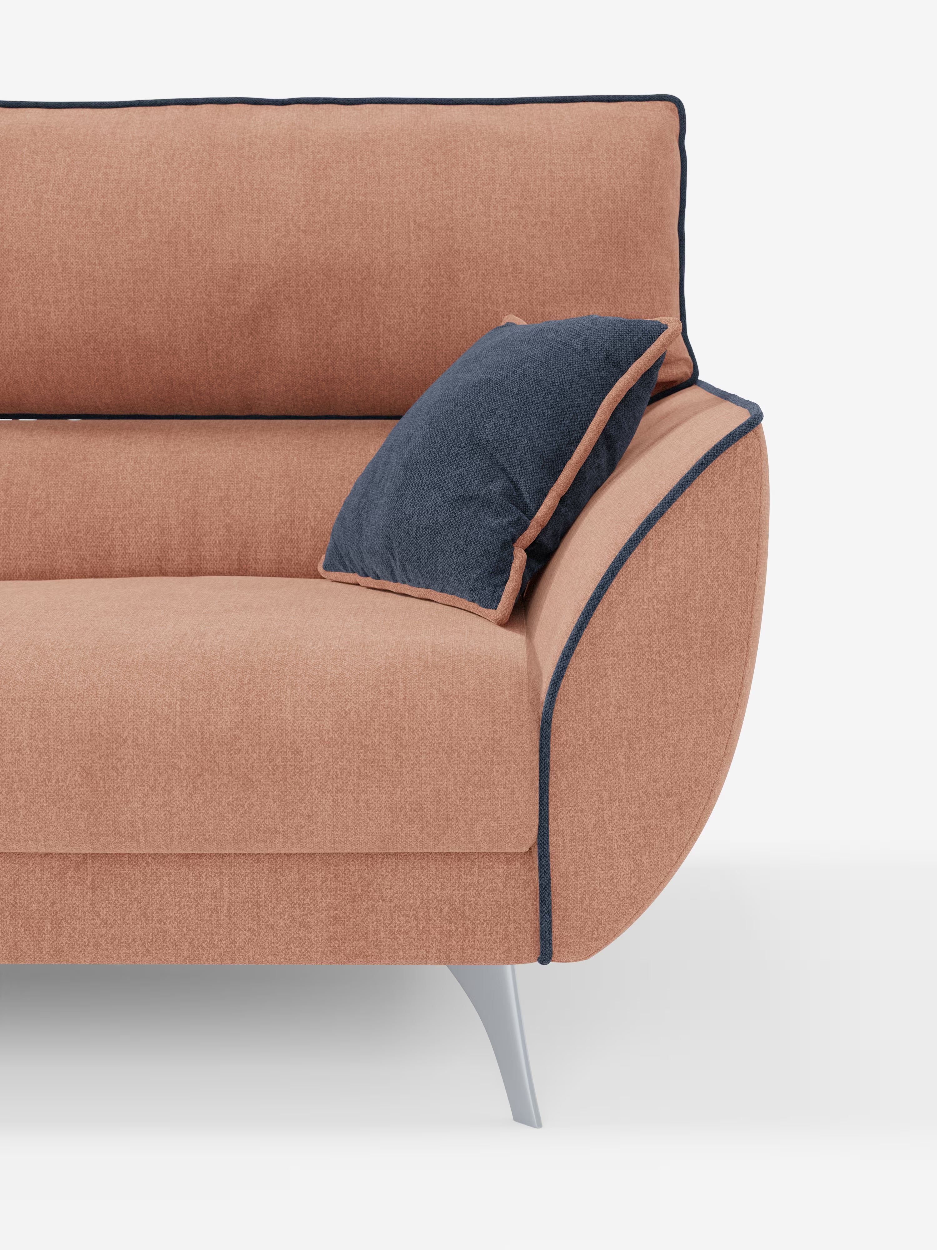 Michelangelo 4 Sitzer Zweifarbiges - Sofa mit 3 ausziehbaren Sitzen und verstellbaren Kopfstützen aus abwaschbarem Stoff T23 pfirsich-schieferblau
