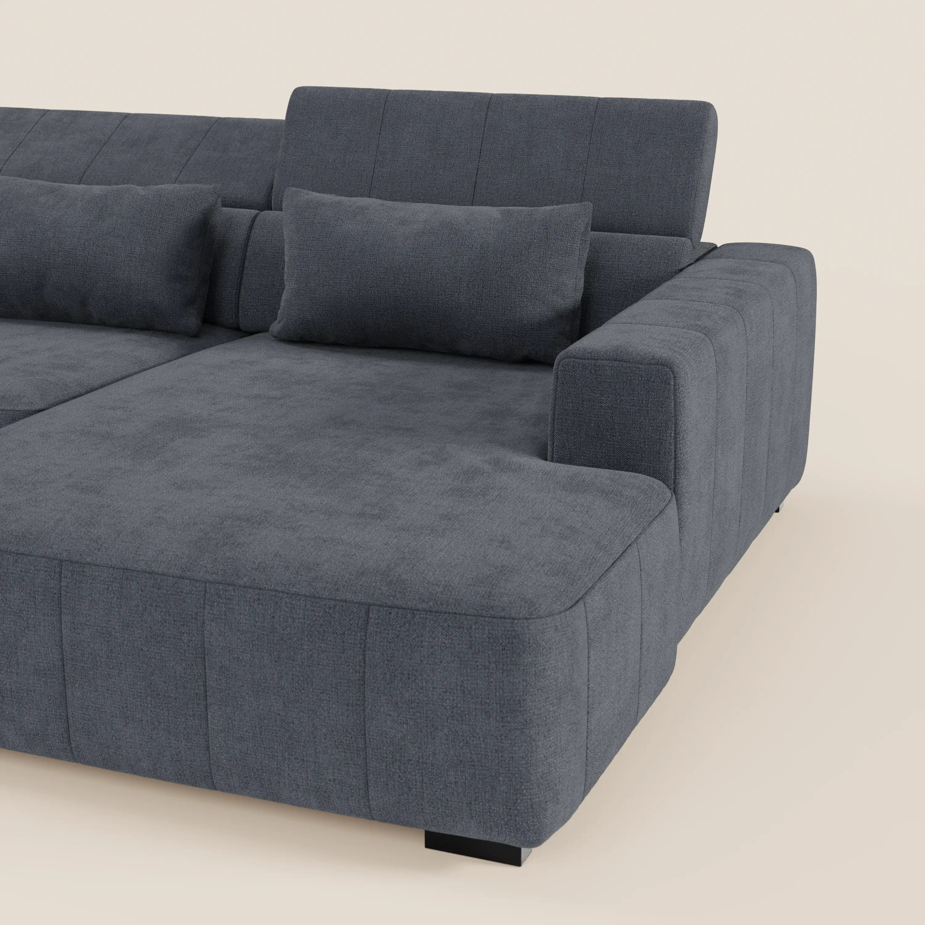 Doric Divano angolare con penisola e sedute allungabili con relax elettrico - poggiatesta reclinabili in tessuto smacchiabile T23 - divani.store