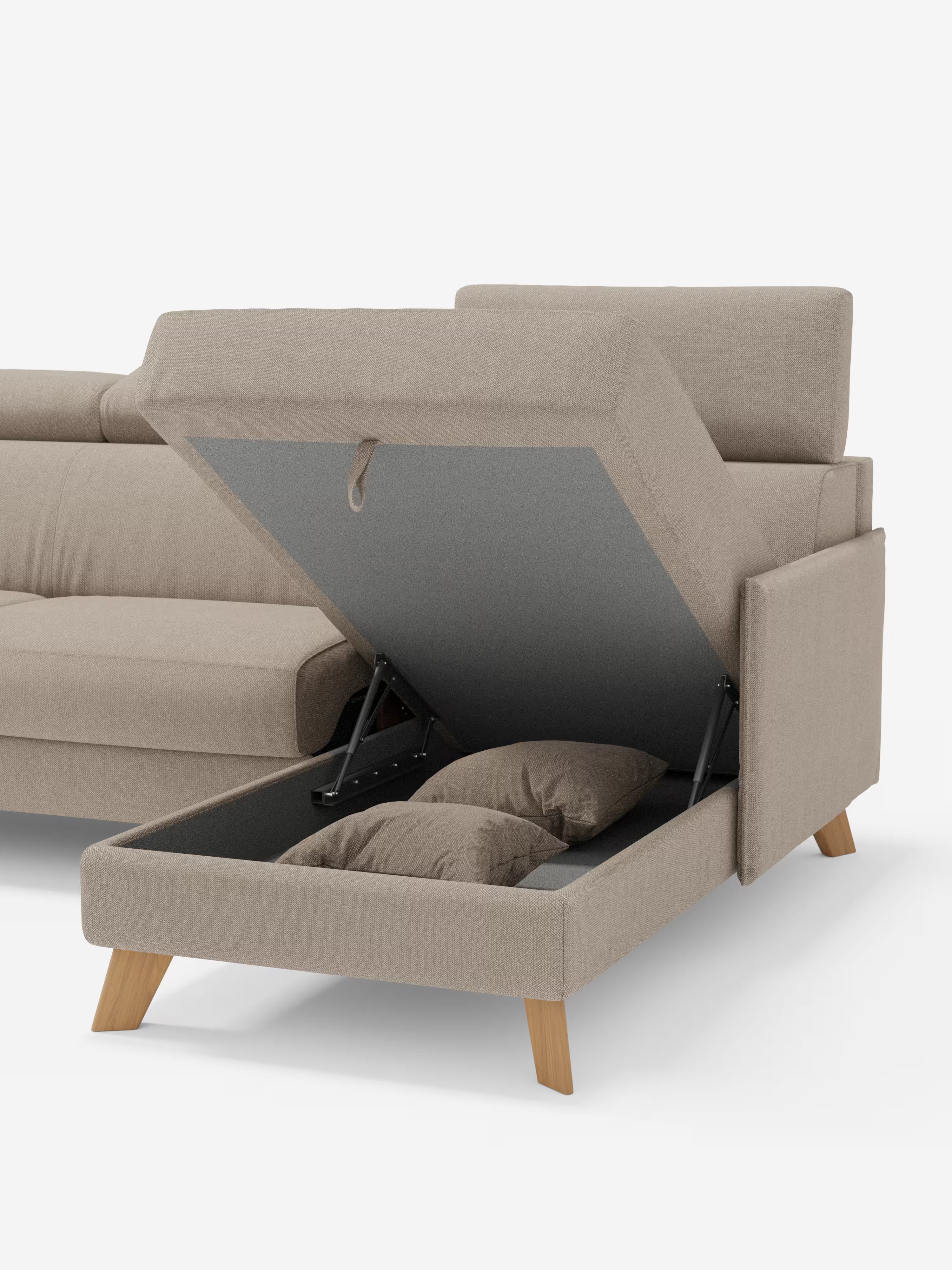 Sole Ecksofa mit Schlaffunktion mit Matratze Stauraum-Halbinsel und verstellbaren Kopfstützen – fleckenabweisender Stoff T23