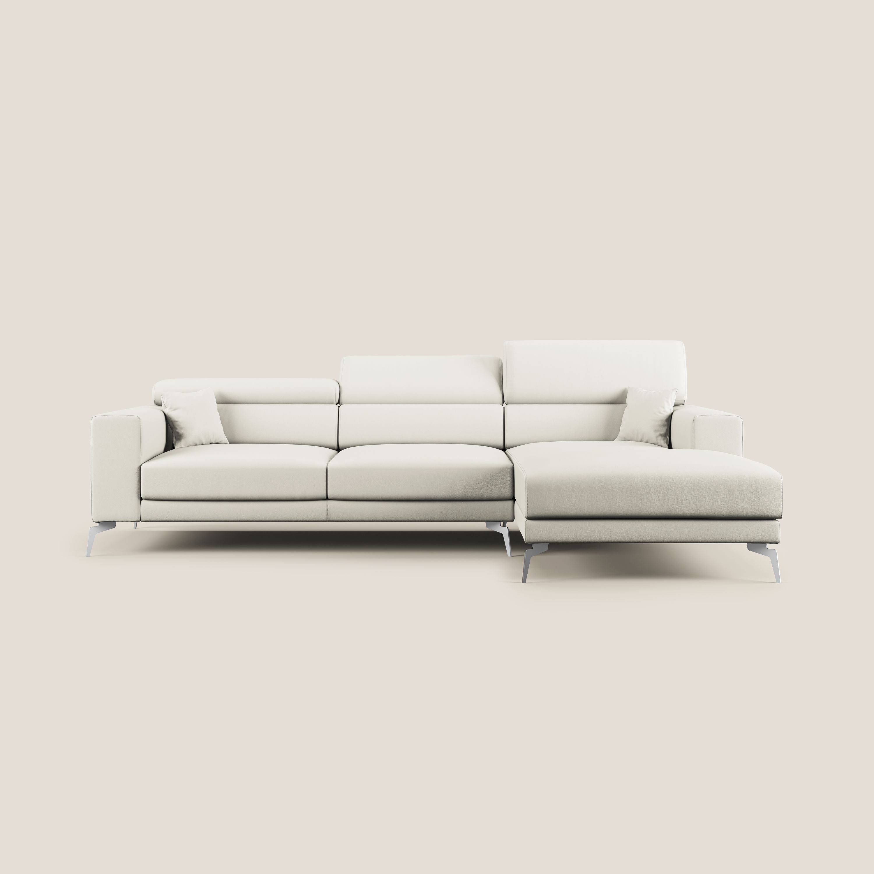 Blade Divano moderno angolare con poggiatesta reclinabili in Ecopelle T04 bianco - divani.store