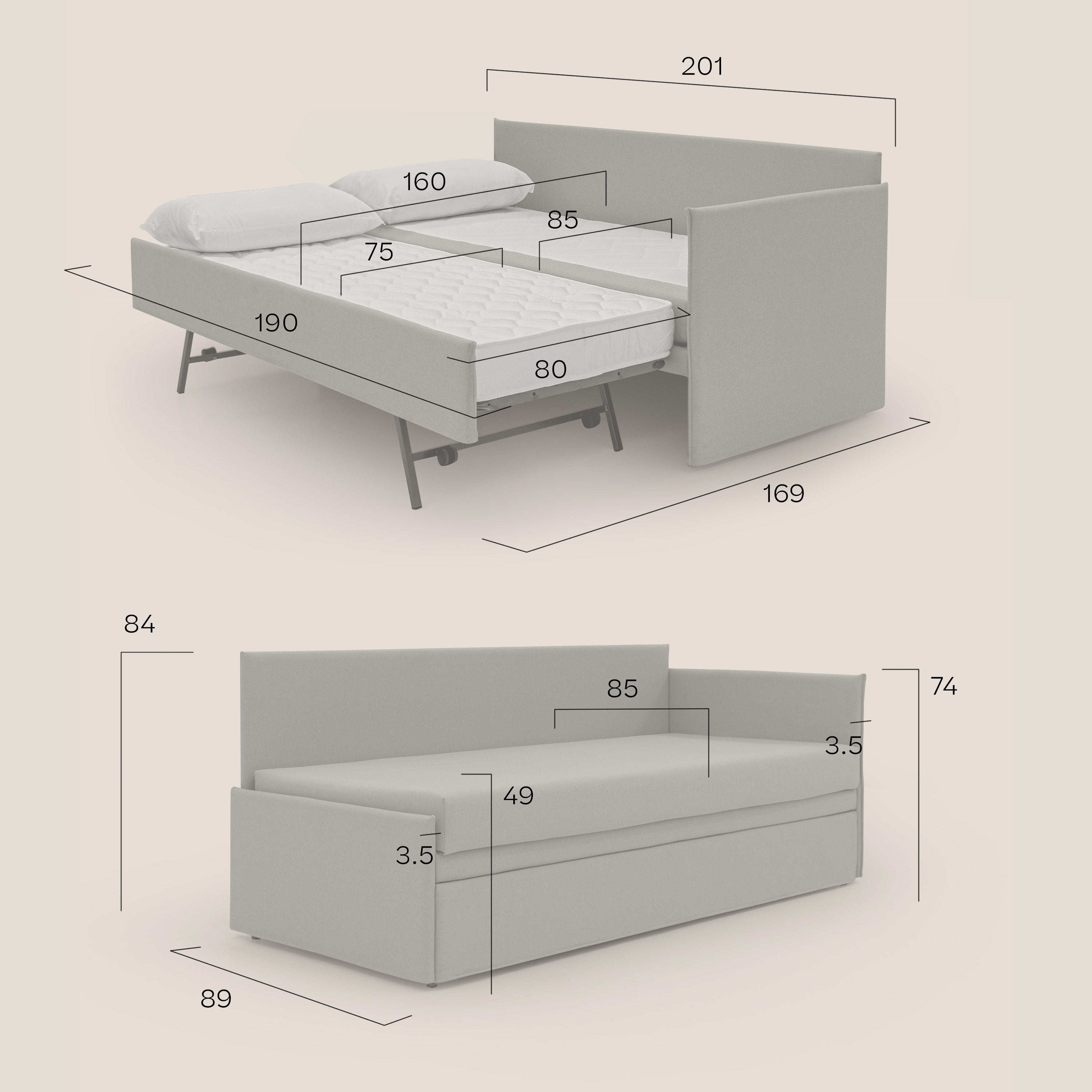 Durini Divano duplex con doppio letto in tessuto simil cotone impermeabile T13 giallo - divani.store