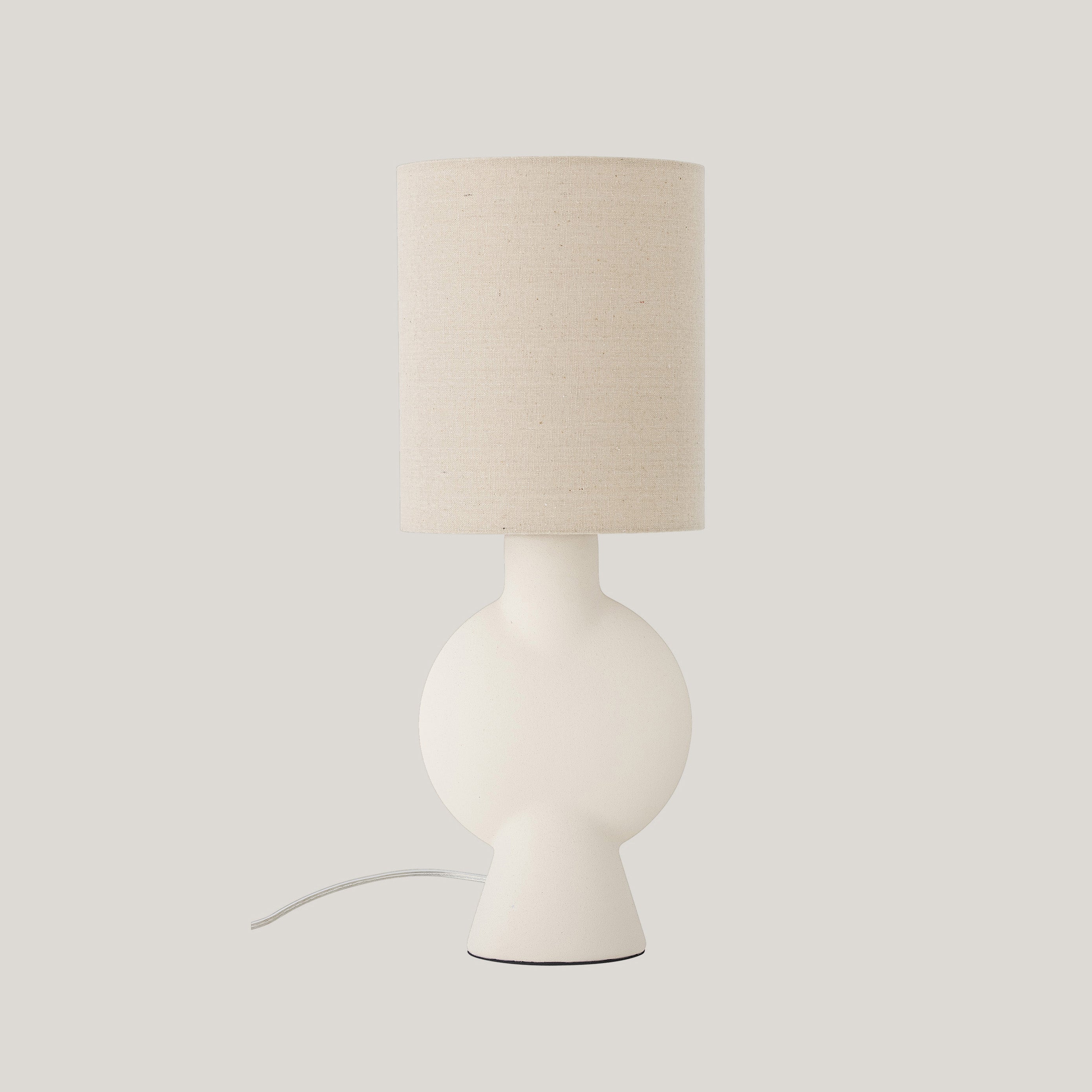 Sergio lampada da tavolo con base in gres Stoneware Bianco e paralume in lino - divani.store